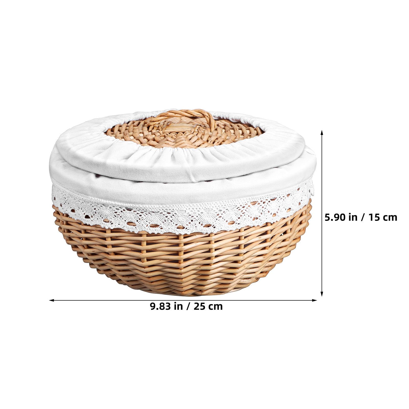 WOONEKY Cestino Intrecciato in Vimini Bianco Coperchio, Contenitore per Lievitazione Pane e Conservazione Snack, per Cucina e Arredamento Casa