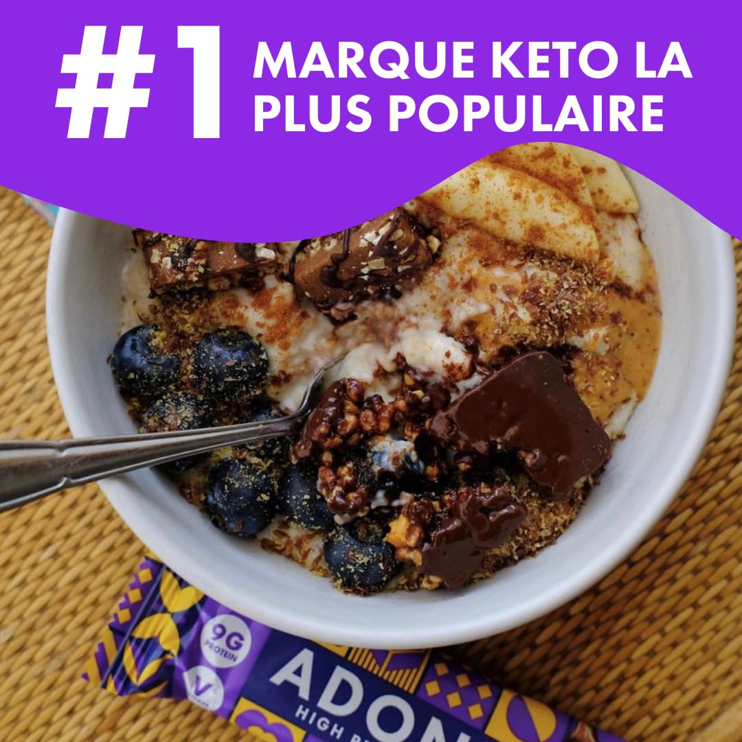 Barres Adonis Keto Riches en Protéines aux Noisettes Croquantes et Chocolat (16 Barres de 45g) | Végétalien et Keto l 100% Naturel (Double Chocolat)