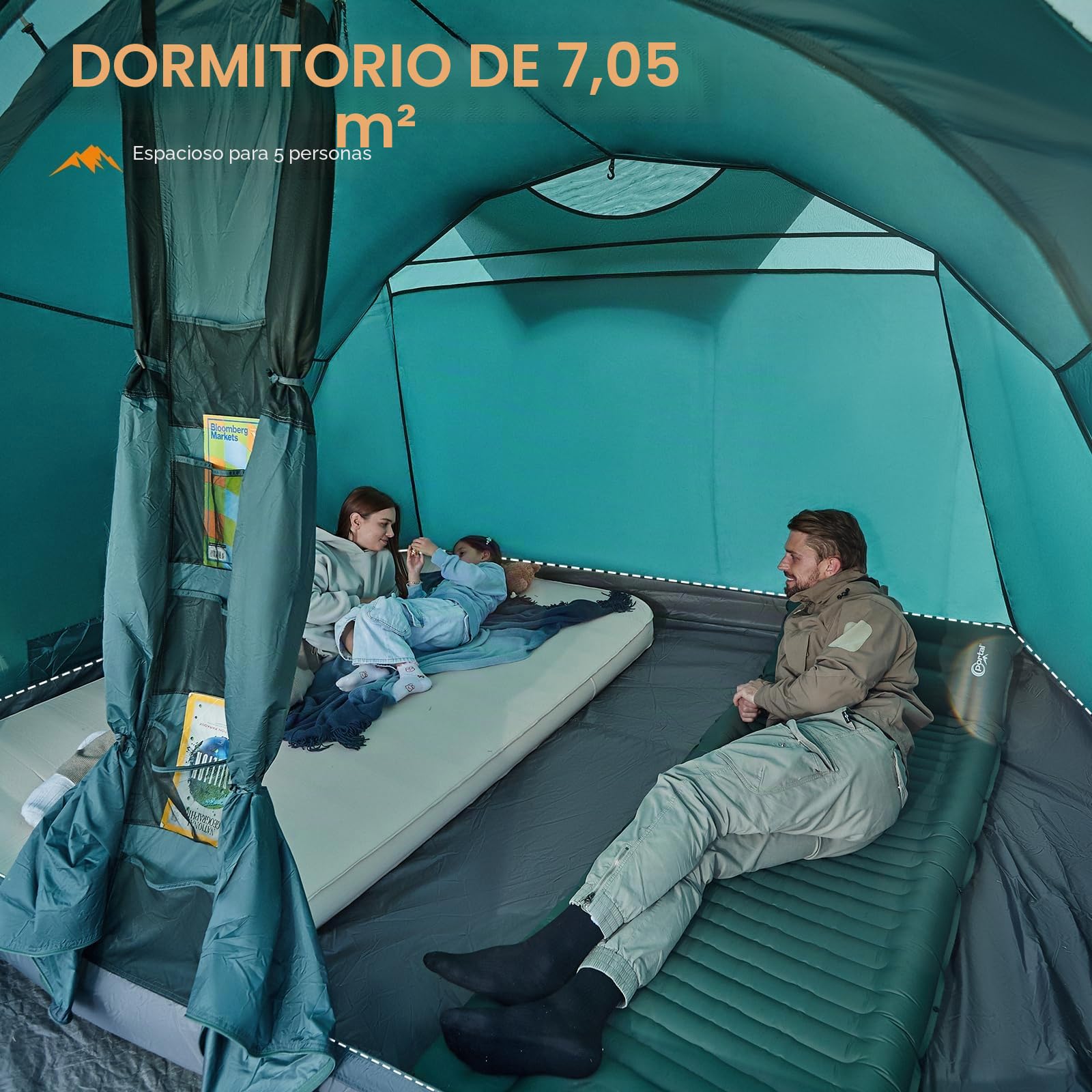 PORTAL Tienda de campaña con 5 perosones, resistente al agua, 3000 mm, con toldo para ventana, 4-5 personas, tienda de campaña familiar para festivales, camping, viajes, trekking jardín