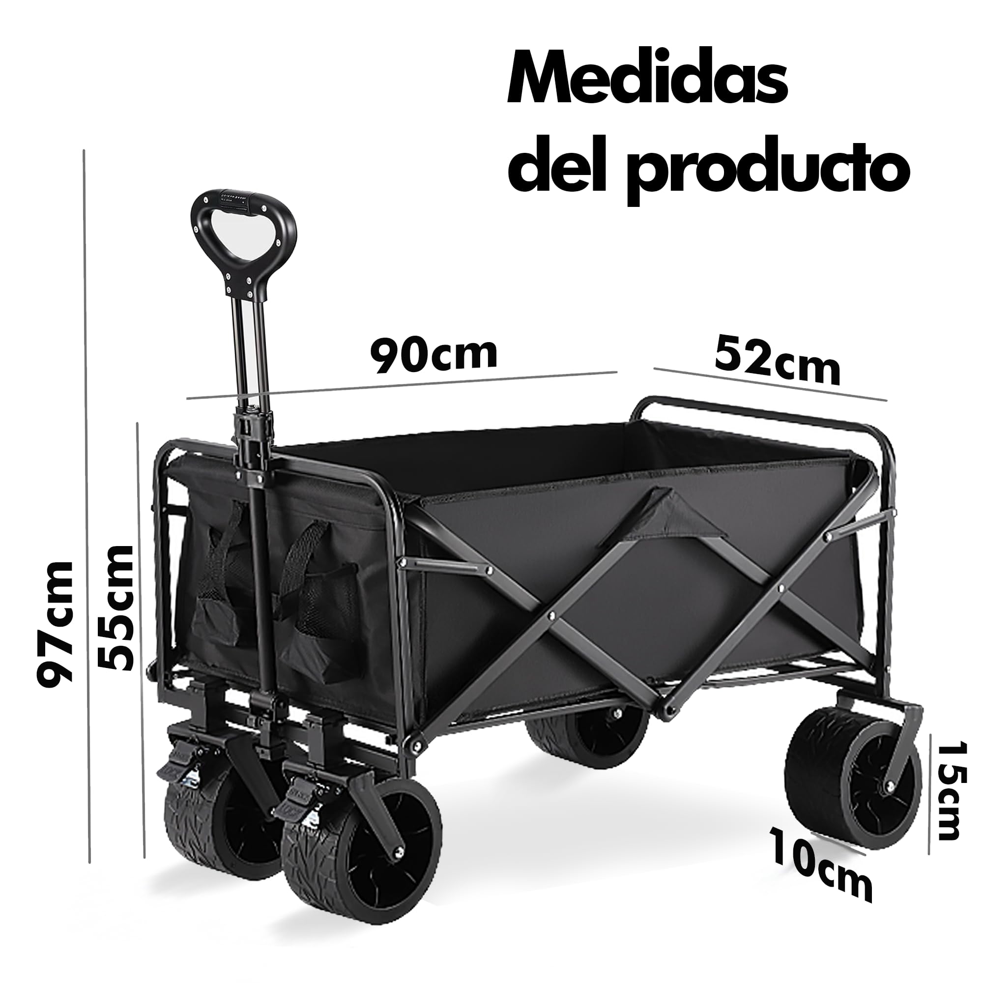 Carrito Transporte Multiusos XXL Carro Plegable Todoterreno para Playa Jardín Camping Compras Mango Telescópico Ajustable Tela Resistente e Impermeable Estructura metálica. Carretilla Carga Máx 150KG