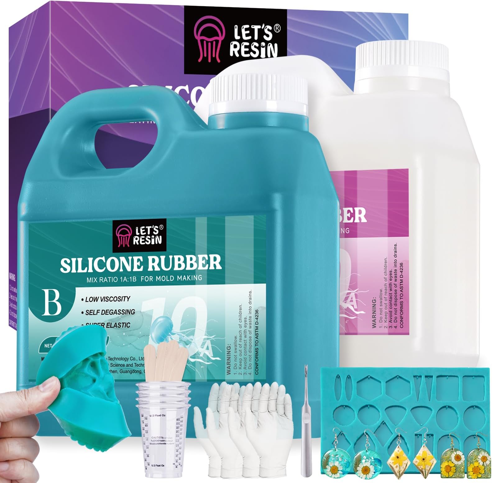 LET'S RESIN Super Elastic Silicone Mold Making Kit 10A 77oz Mold Making Silicone Rubber Mold Mold Liquid Silicone Ideal for Casting Resin Molds, Silicone Molds, Candle Molds(Teal Color, 2kg)