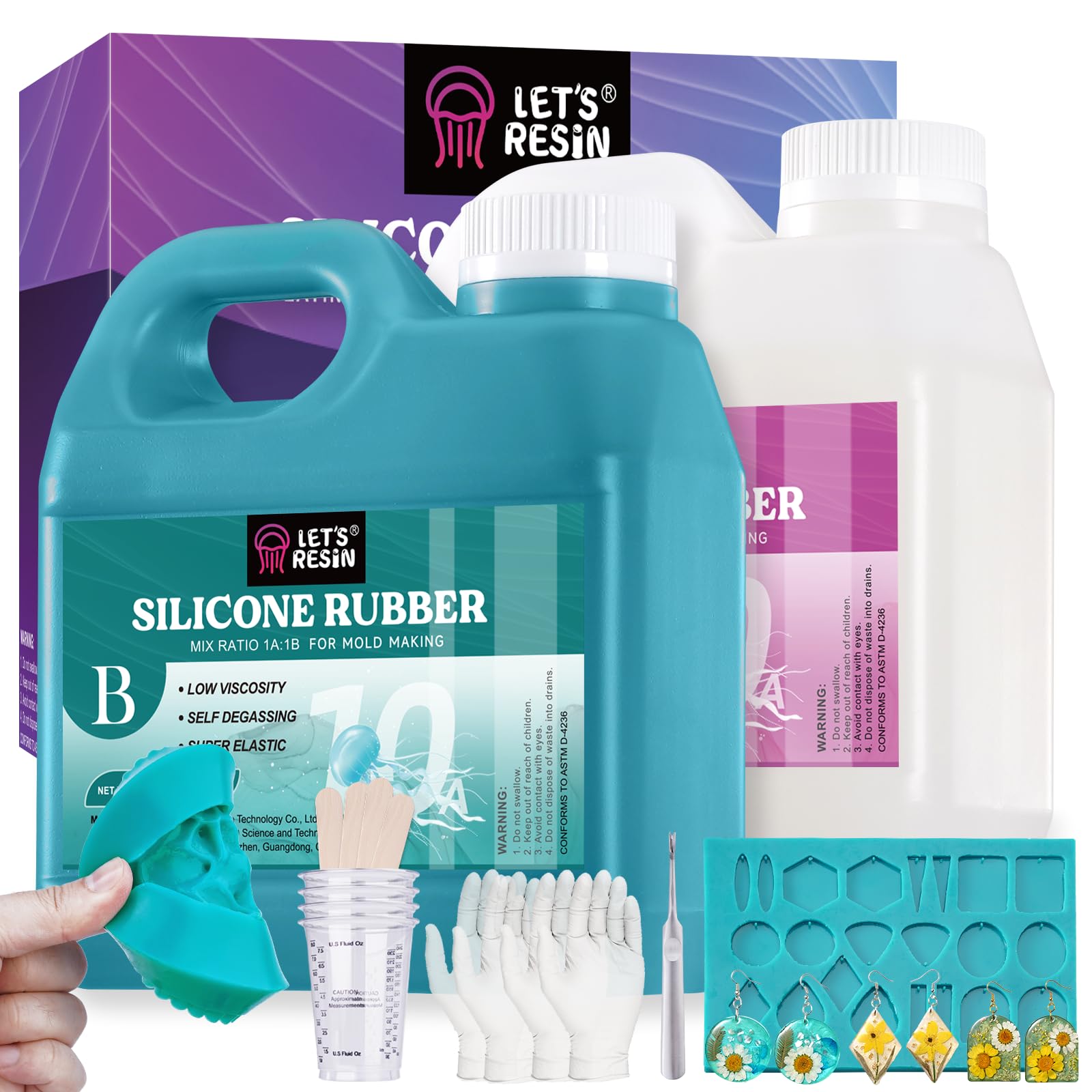 LET'S RESIN Super Elastic Silicone Mold Making Kit 10A 77oz Mold Making Silicone Rubber Mold Mold Liquid Silicone Ideal for Casting Resin Molds, Silicone Molds, Candle Molds(Teal Color, 2kg)