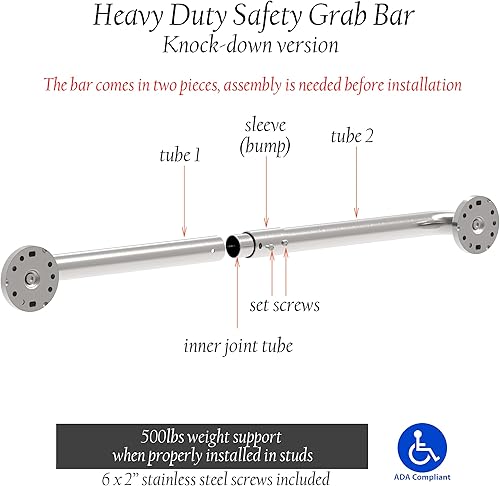 Miniatura 7 de AmeriLuck Barra de agarre de seguridad de baño de acero inoxidable, cumple con la ADA con capacidad de carga de 500 libras (cromo, 12 pulgadas)