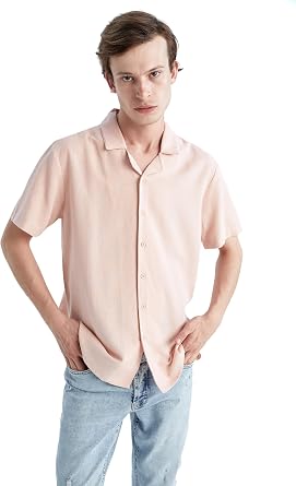 DeFacto Erkek Regular Fit Apa  Yaka Keten Kar ml  K sa Kollu G mlek