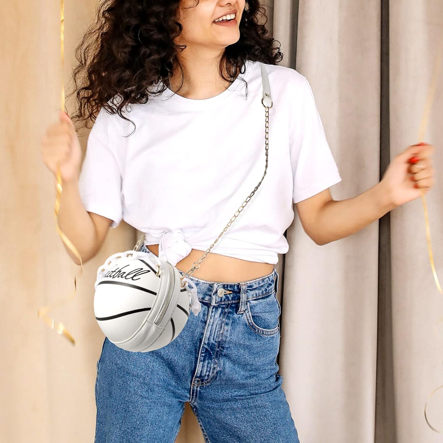 GALPADA Fashionable Basketball Shape Handbag Pouch Crossbody Trendy Bag - Image 2