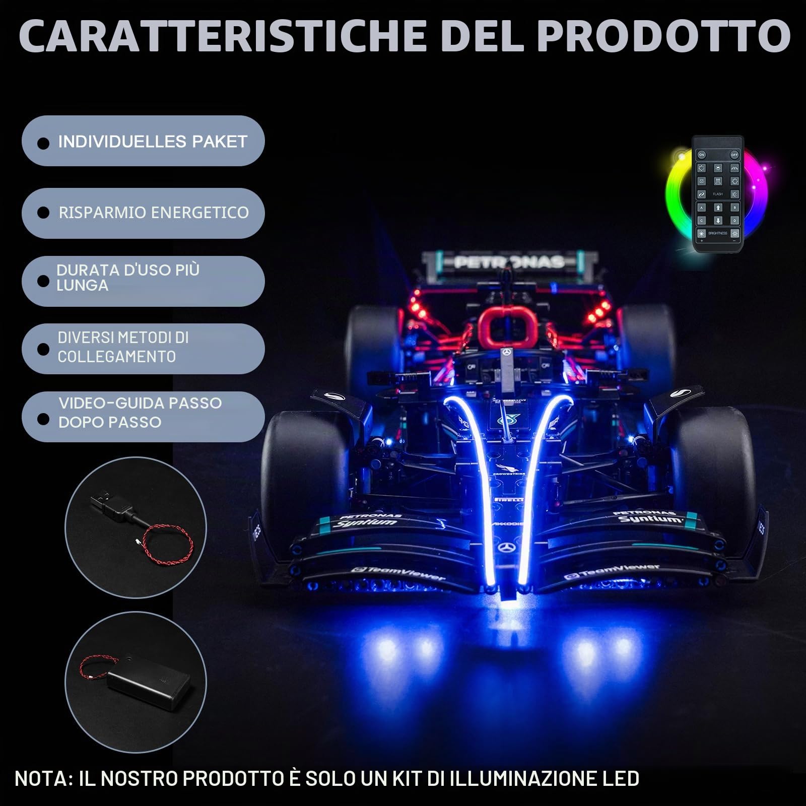 Kit luce telecomando compatibile Lego 42171 Mercedes-AMG F1 W14 E Performance (senza modellino), kit di illuminazione a LED per Technic Mercedes-AMG F1 W14 E Performance, giocattoli creativi