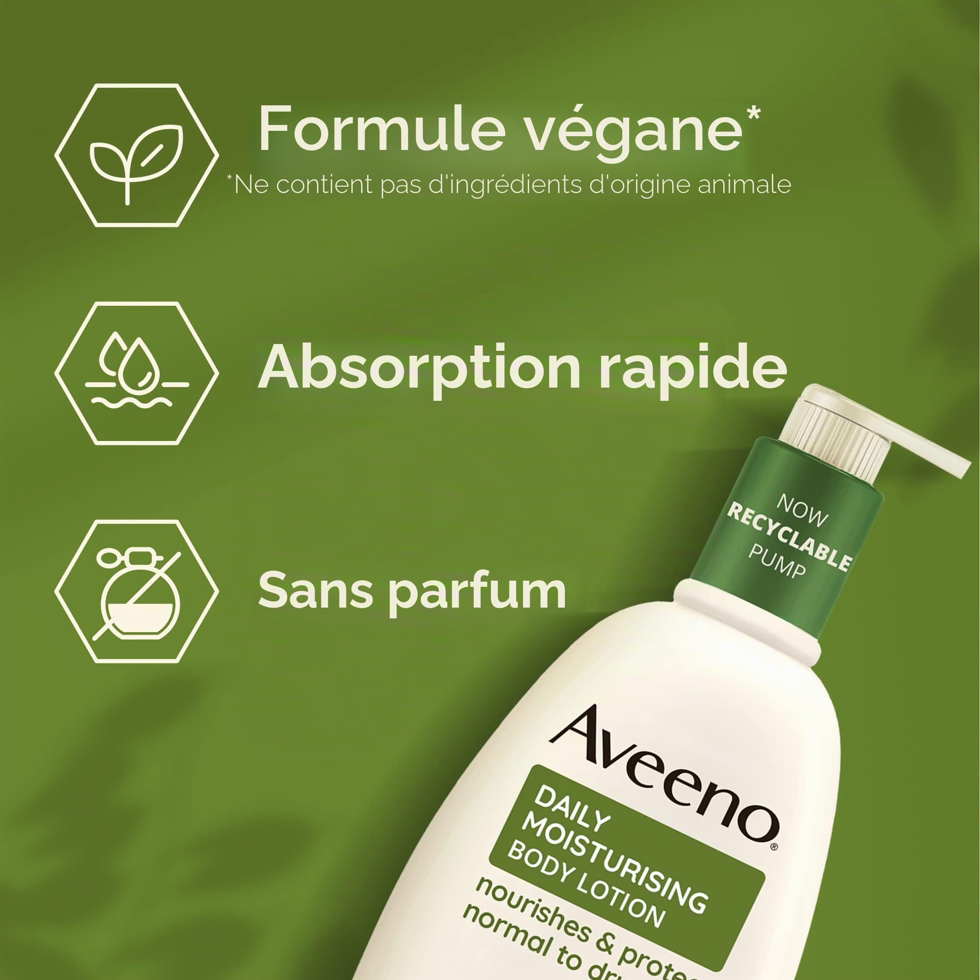 Aveeno Lot de 3 lotions hydratantes quotidiennes pour le corps (3 x 500 ml), lotion hydratante enrichie en flocons d'avoine colloïdale nourrissante, crème hydratante douce pour le corps adaptée aux
