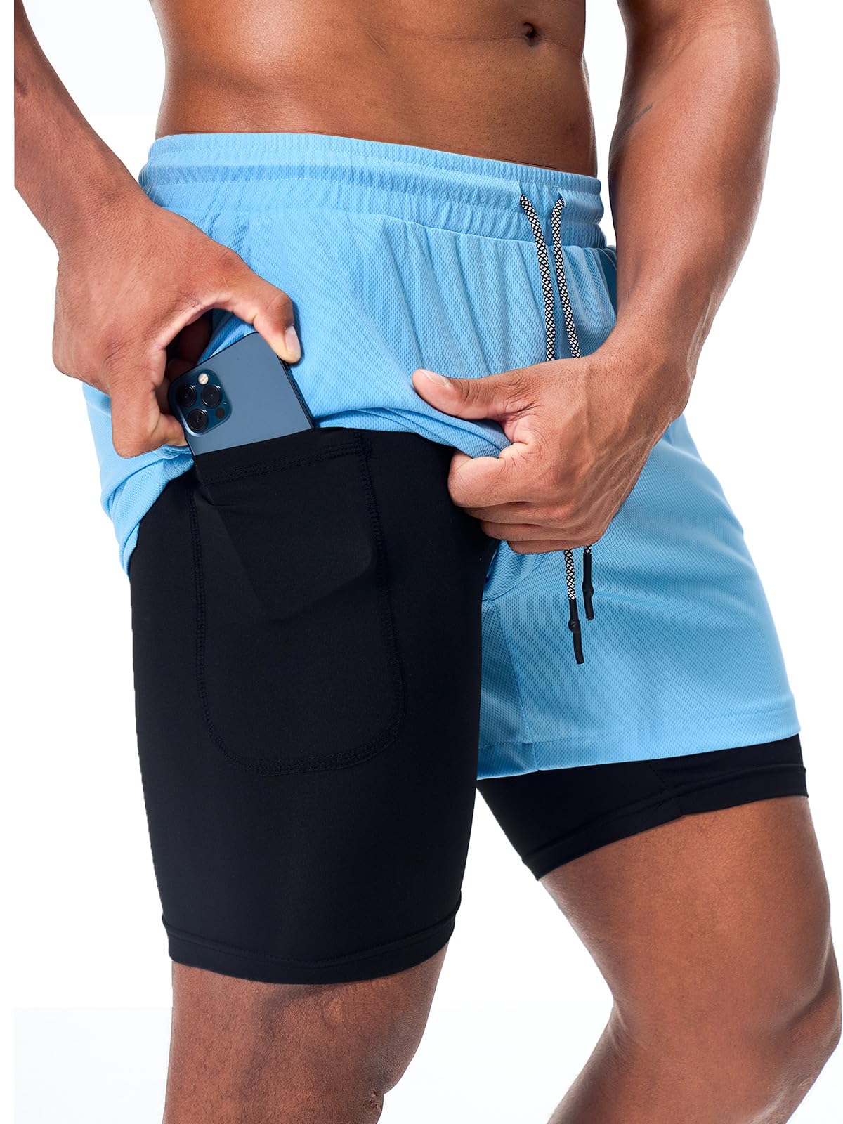 Surenow Men's Athletic Running Shorts Quick Dry Workout Shorts 2 in 1 Shorts 5" Gym Running Shorts for Men with Phone Pocket