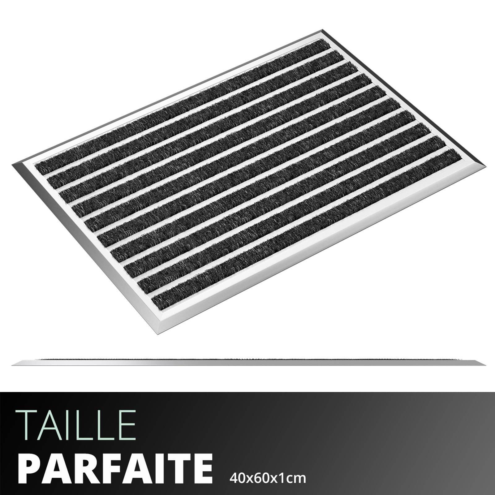 WEST&EAST Tapis d'entrée extérieur 40x60 cm, paillasson extérieur avec Bord en Aluminium argenté et revêtement en polypropylène, Tapis d'extérieur résistant à la Pluie, Tapis de Porte pour entrée