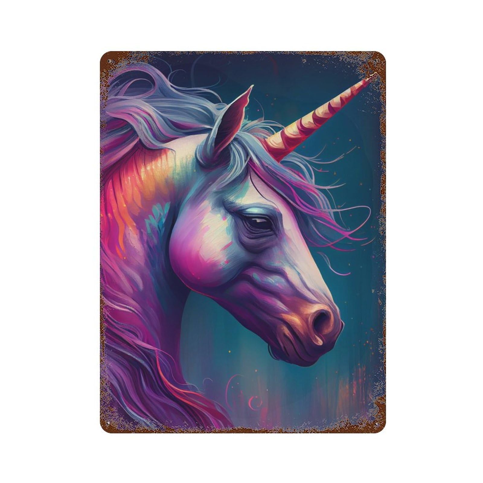 Decorative Tin Sign Unicorn Illustration 15.7"x11.8", Decorative Metal Wall Art for Garage, Bar And Workshop Decor