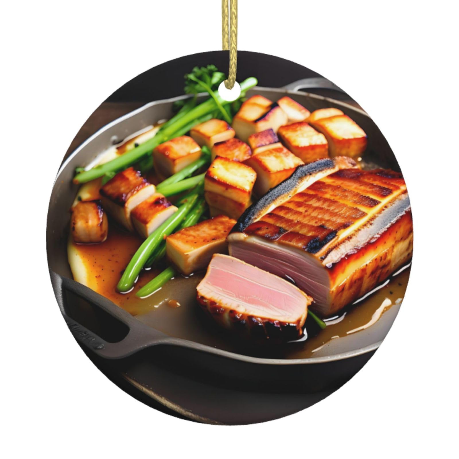 Delicious Grilled Meat Printed Christmas Tree Ceramic Ornaments Holiday Decoration Christmas Unique Pendant for Christmas Party