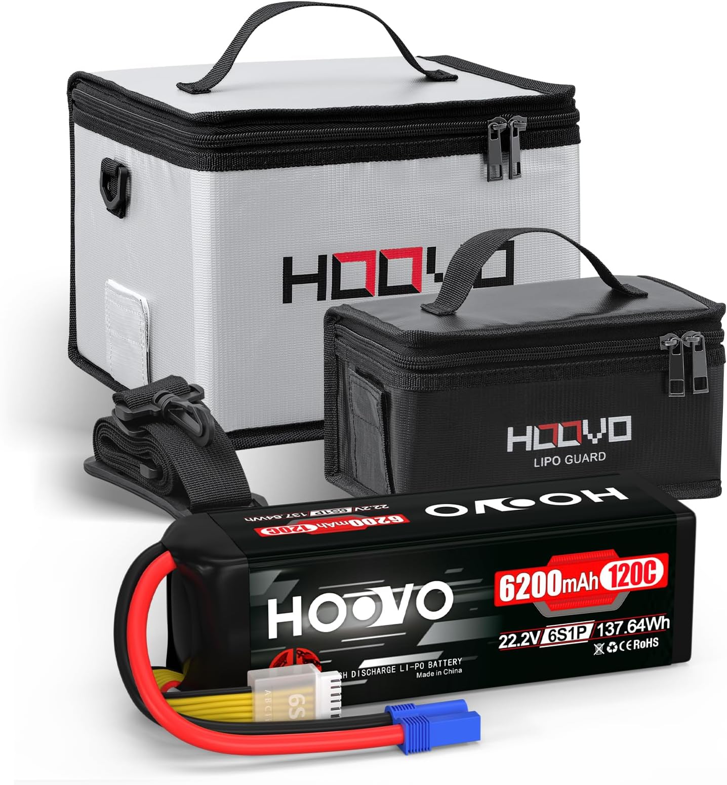 HOOVO 6S LiPo Battery 22.2V 6200mAh 120C with EC5 Plug Softcase for Drone 1Pack&2 Pack Lipo Bag Fireproof Explosionproof Lipo Battery Safe Bag