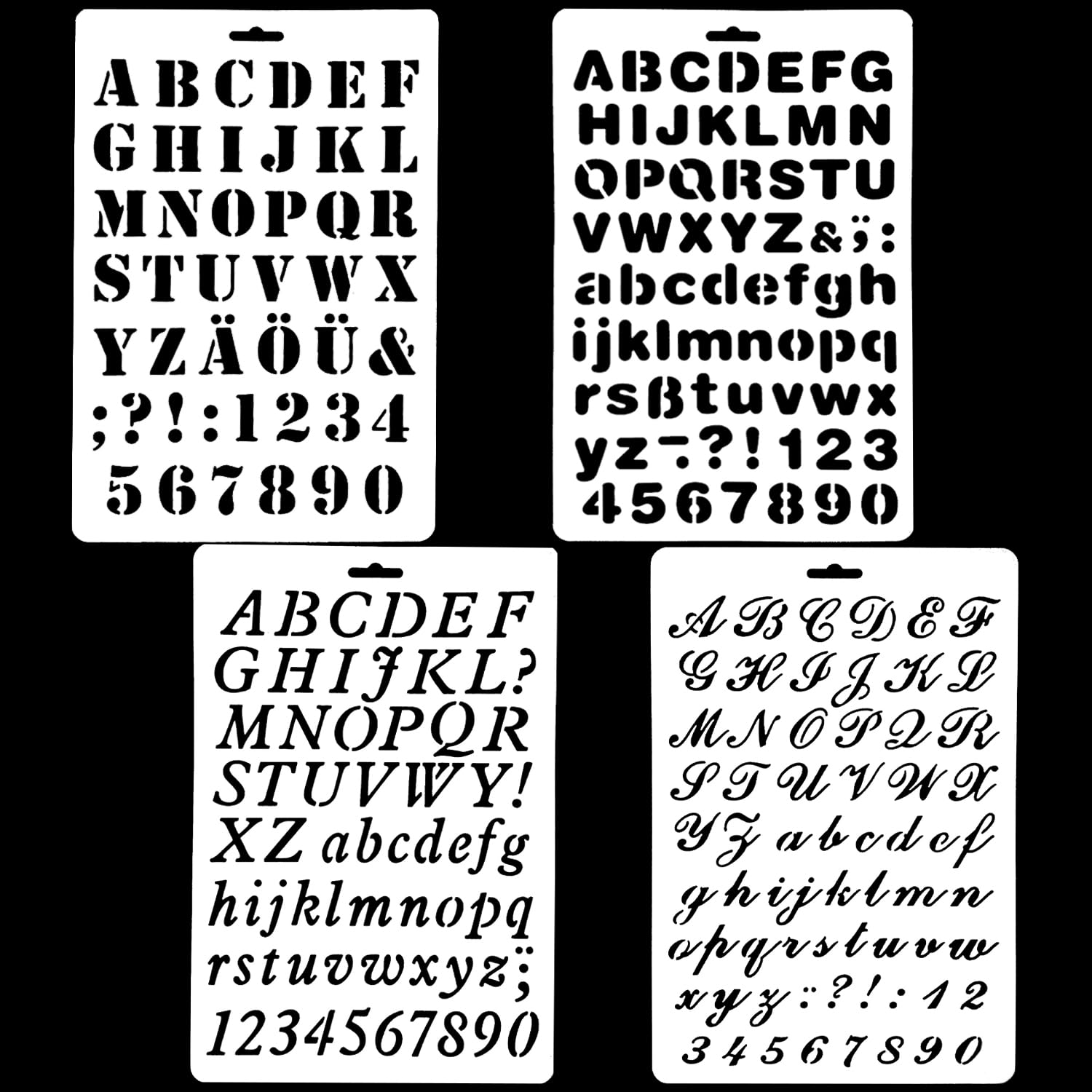 4 Pcs Letter Stencils, Reusable Alphabet and Number Templates for DIY Crafts, Painting, Scrapbooking, and Wall Decor