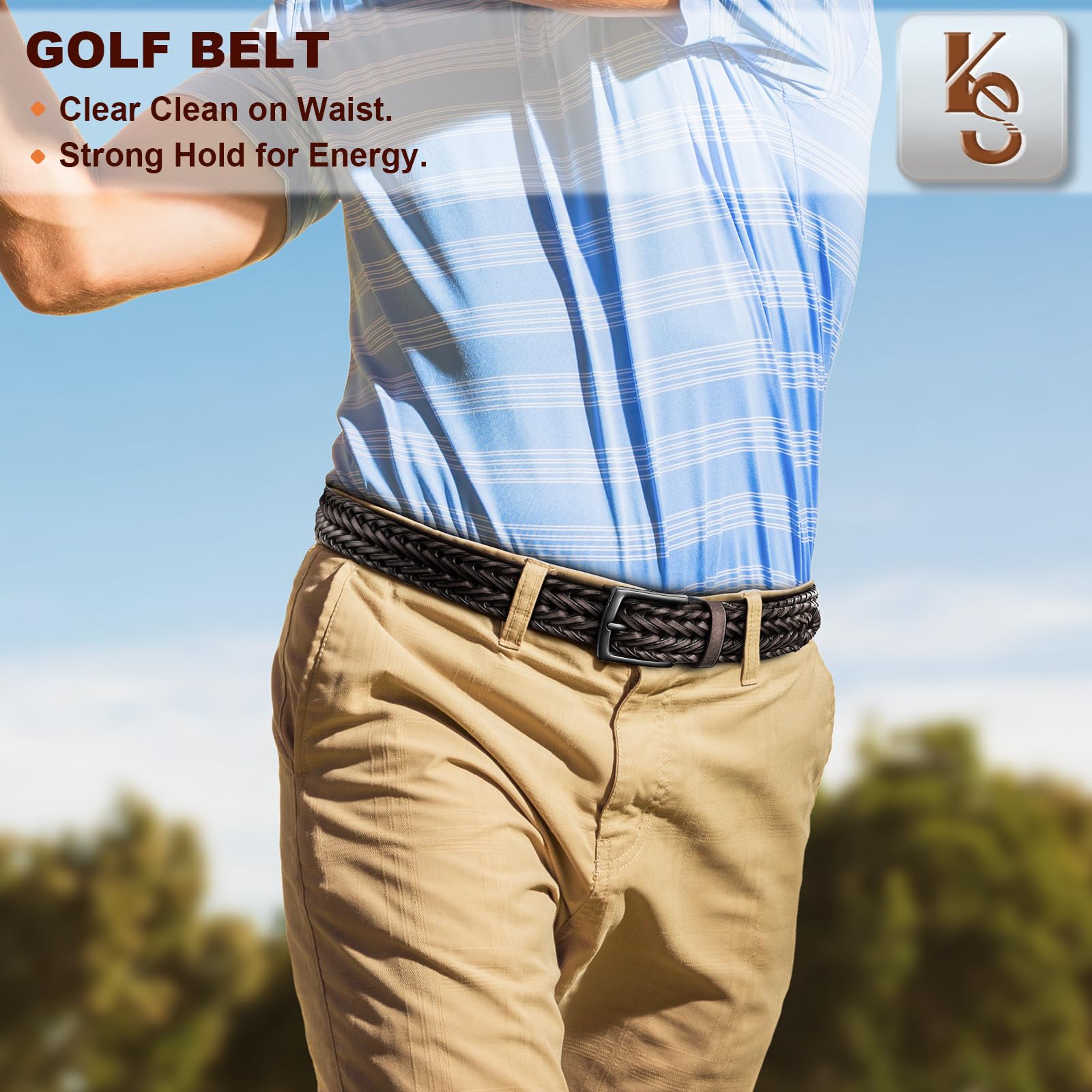 KEMISANT Ceinture tressée confortable pour homme décontracté jean golf 3,5 cm