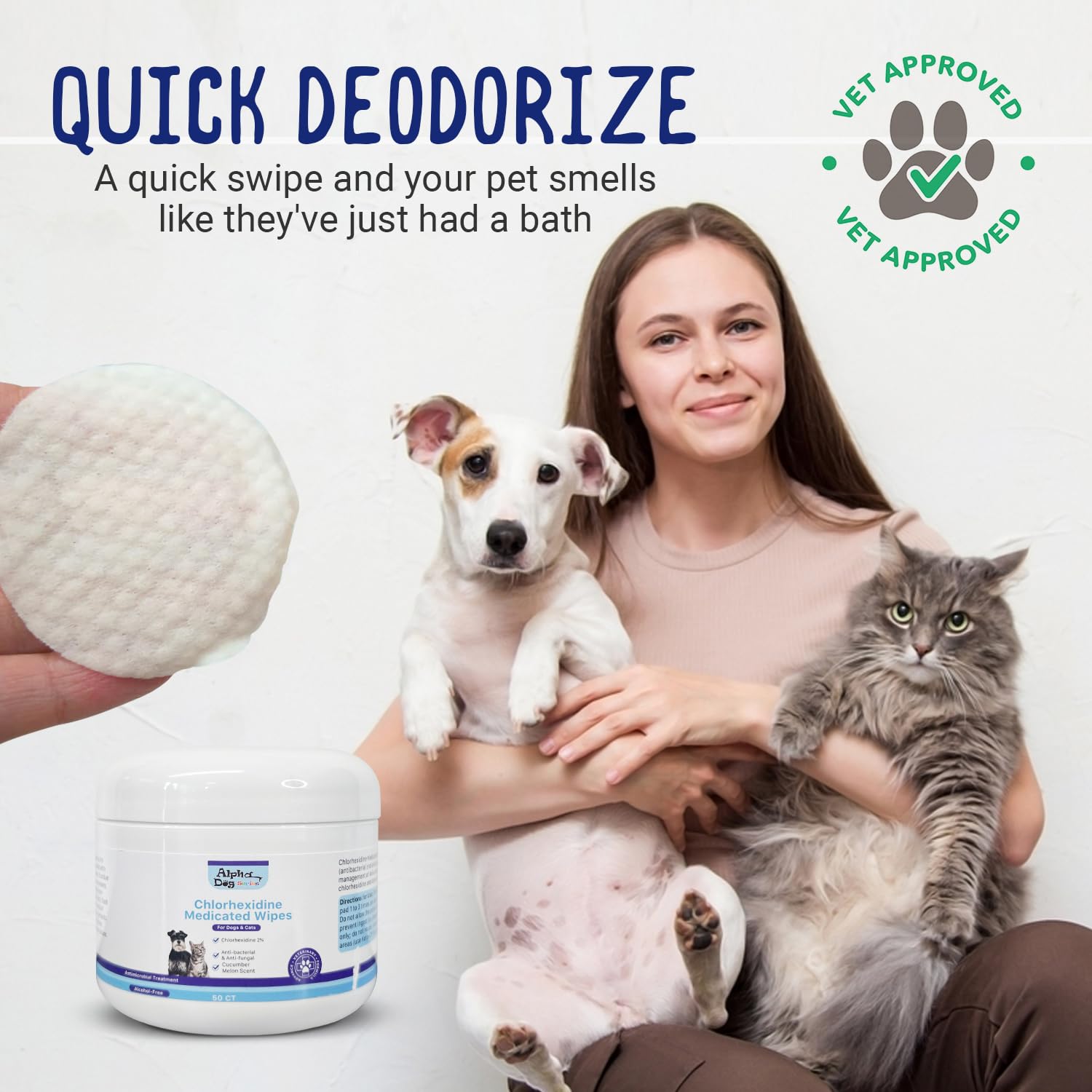 ALPHA DOG SERIES Chlorhexidine & Aloe Topical Medicated Wipes for Cleansing (50 ct) – Treats Hot Spots, Allergies, Rashes – Lightly Scented – for Cats & Dogs - image 7