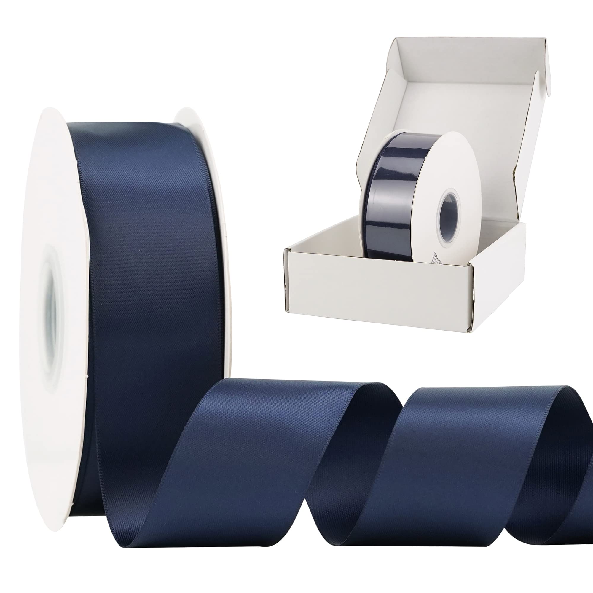 HUIHUANGHUIHUANG 1-1/2 inch Double Face Satin Ribbon, Polyester Satin Navy Blue Ribbon 50 Yards/Roll for Gift Wrapping Bows Making Floral Bouquet Wedding Invitations Decor Party Favor and Craft Supplies