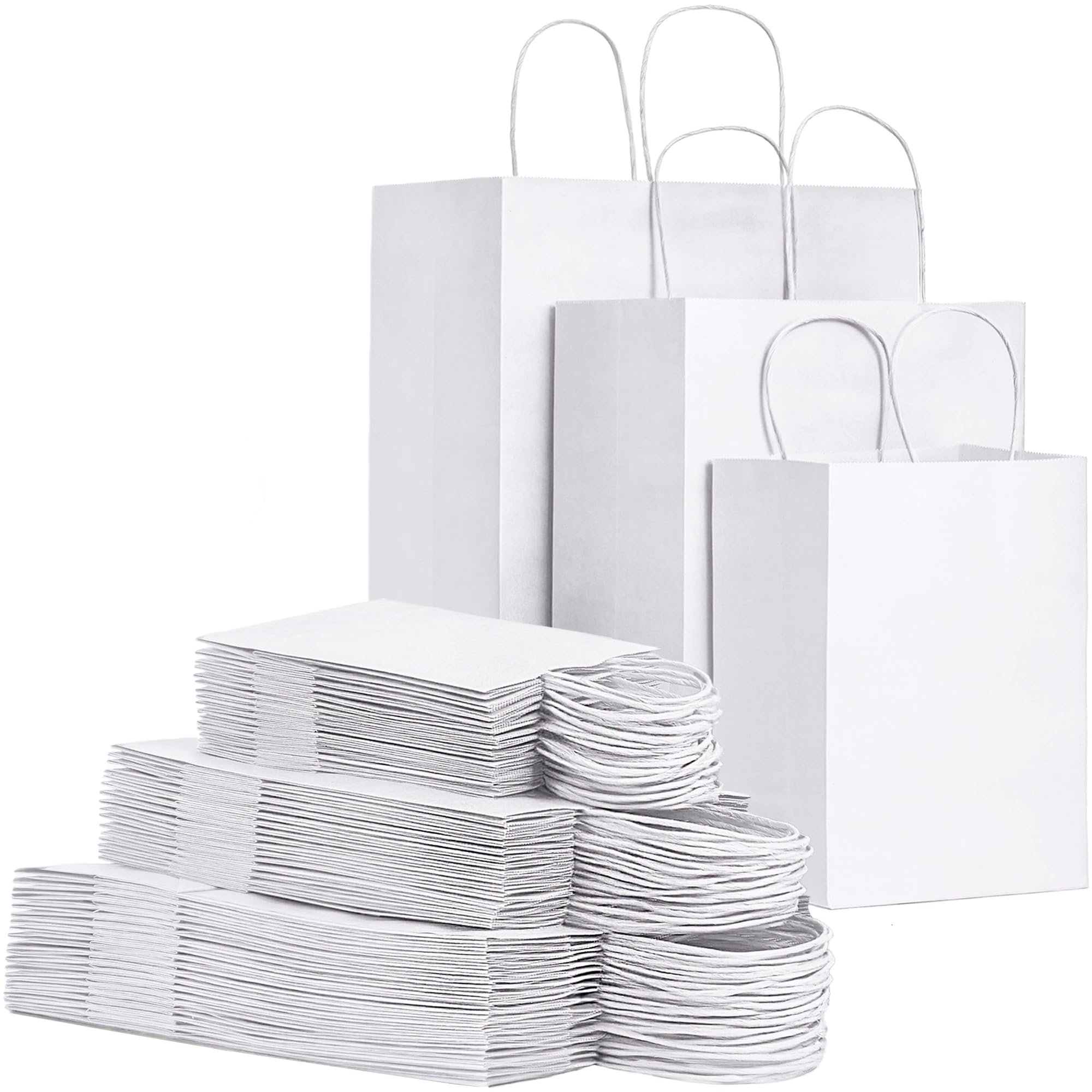 FACEBAG Weiße Kraftpapiertüten mit Griffen, verschiedene Größen, Geschenktüten für Gastgeschenke, Einzelhandel, Party, Festival, Hochzeit, Geburtstag, Shopping, Geschäft, Goody Craft Merchandise Take