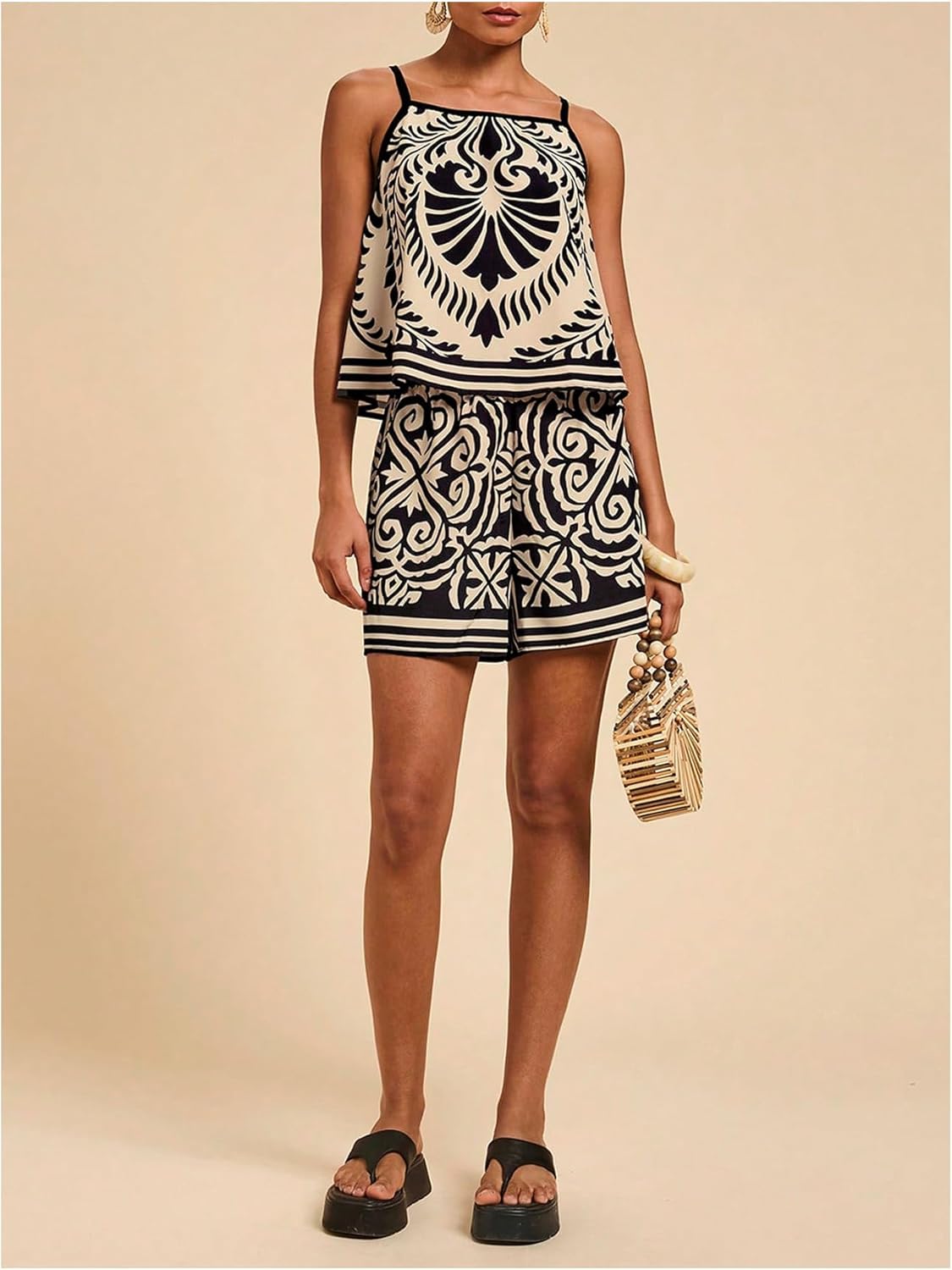 MakeMeChic Women's Tropical Print 2 Piece Sets Sleeveless Camisole Tank Tops and Shorts Boho Summer Set - Image 5