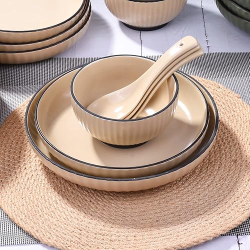 Miniatura 6 de Juego de 4 platos de cerámica para postres, ensaladas, aperitivos, platos llanos de 7 pulgadas, aptos para microondas, horno y lavavajillas, platos