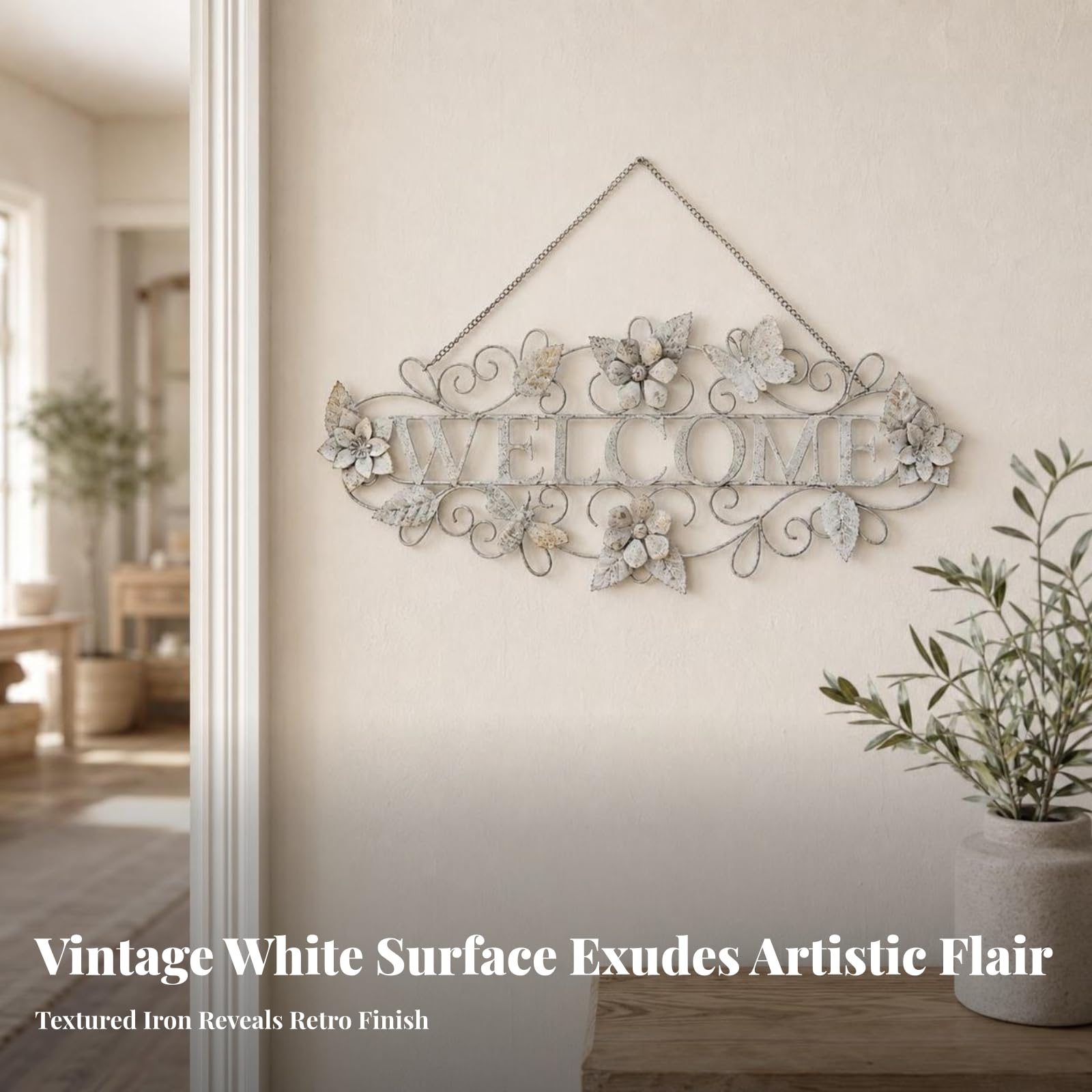 Cllo di Benvenuto Durevole | Decorativo, placca da Parete, Rustico, Decorazione, per Ingresso, Giardino, Bianco