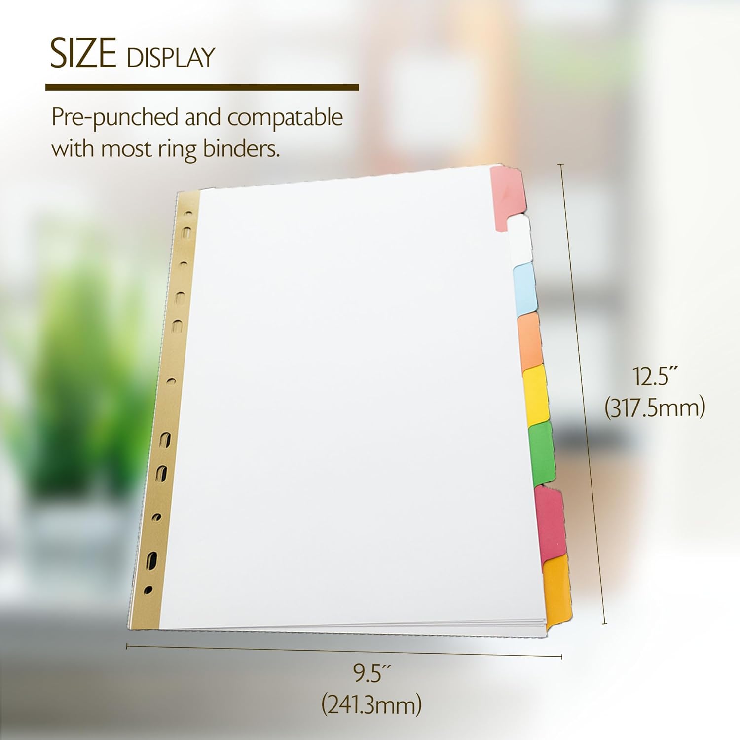 BAZIC Products Binder Dividers White Paper w/ 8 Writable Color Tabs, 11 Hole Punch Index Divider for Ring Binders (8/Pack), 24-Packs