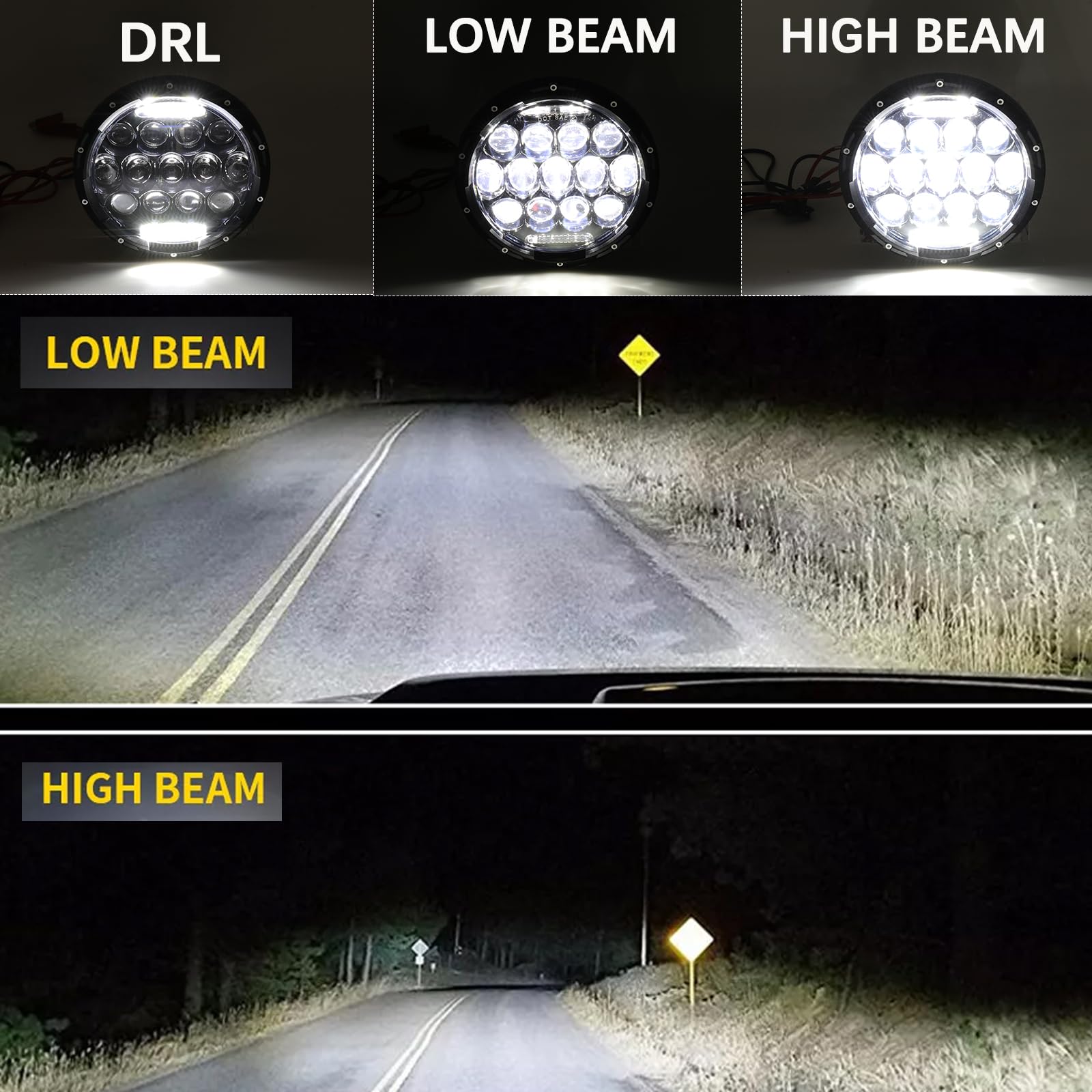 DREAMIZER 7 pollici Faro Led Moto Omologato con DRL Bianco Angel Eye Indicatore Ambra Compatibile con Harley Road King Street Glide Softail Electra Glide Cafe Racer J-eep Wrangler JK TJ