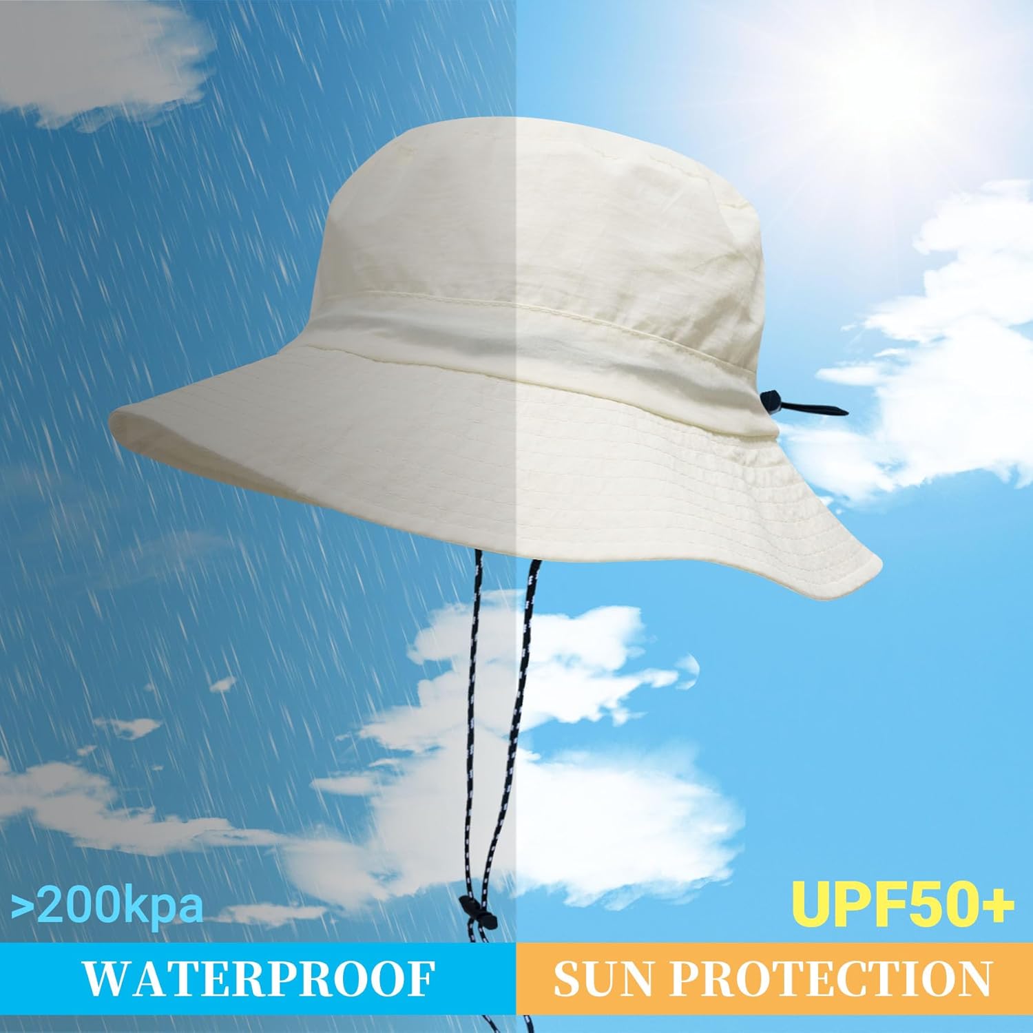 NPJY Packable Quick Dry Sun Bucket Hats for Women Lightweight Outdoor Waterproof Rain Hat with Detachable Chin Strap - Image 2