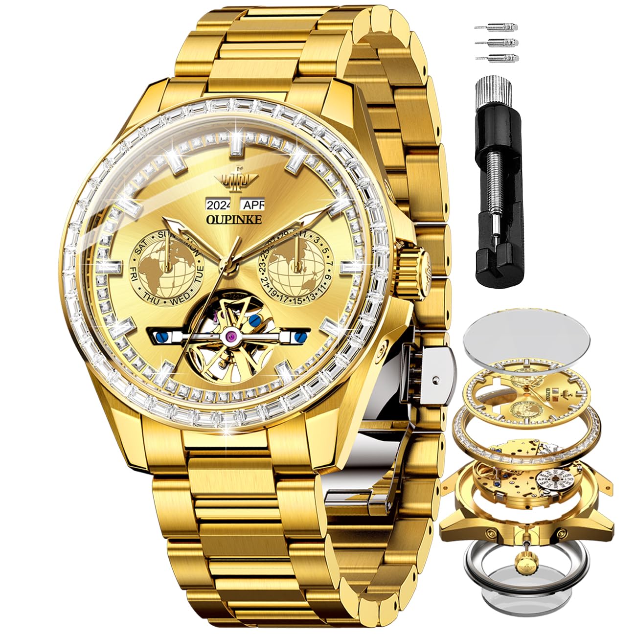 Mens Automatic Wrist Watch Luxury Diamond Self Winding Mechanical Waterproof Sapphire Cry…