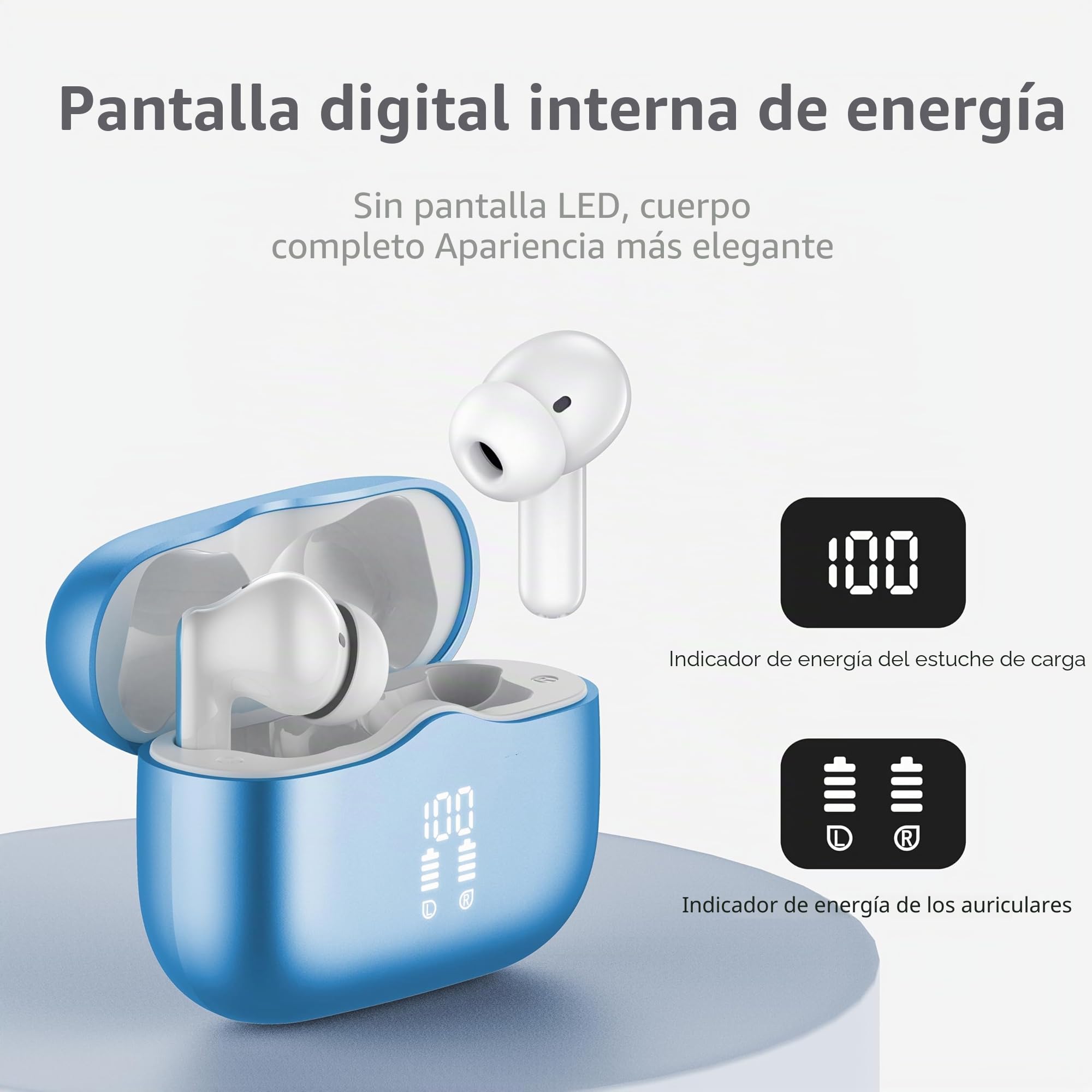 xinwld Auriculares Inalambricos, Auriculares Bluetooth 5.3 In Ear con 4 HD Mic, HiFi Estéreo Cascos Inalambricos, 40H de Reproducción In-Ear Deportivos IP7 Impermeable, USB-C, Azul Claro