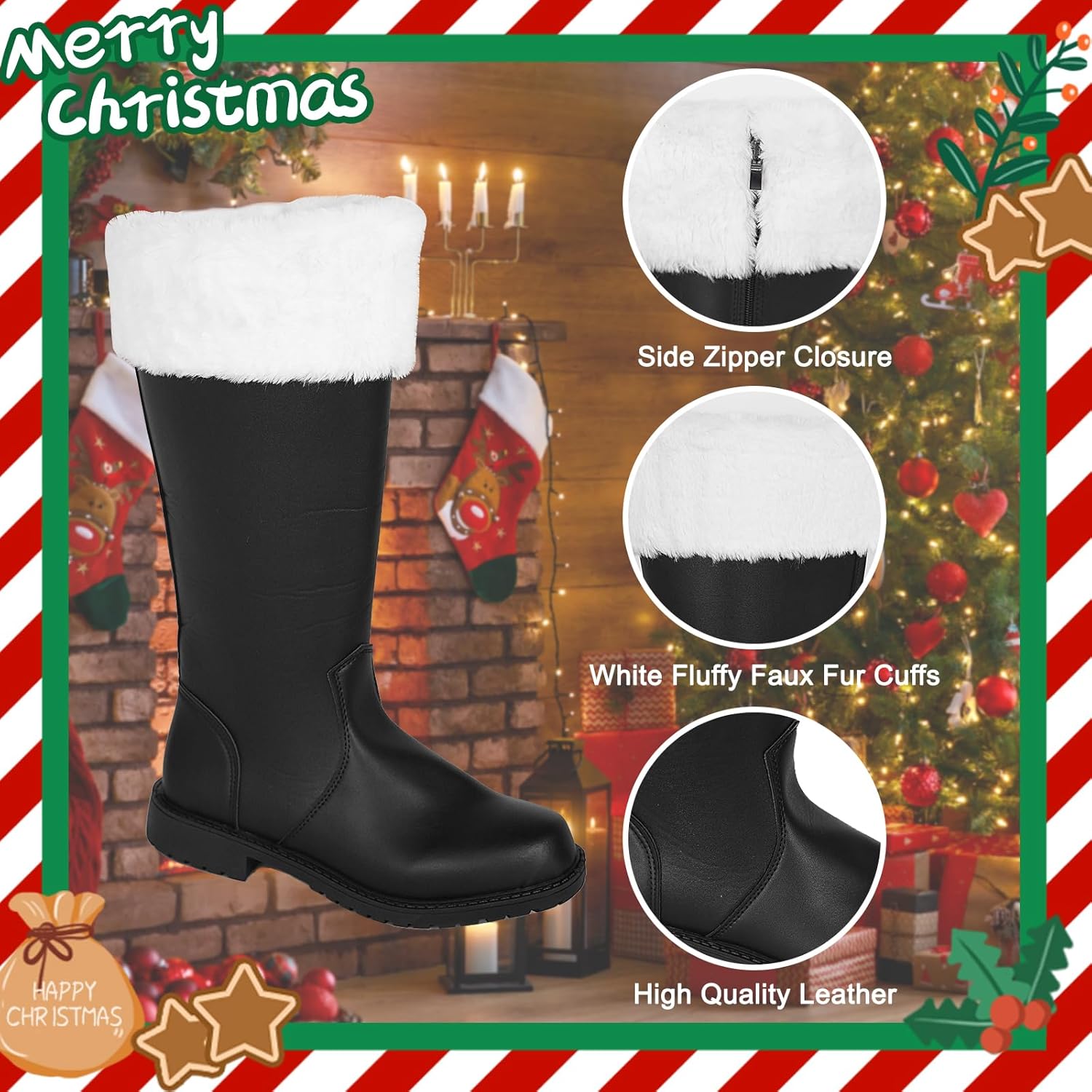 Santa Claus Costume for Men Women Adult - 9pc. Deluxe Costume Santa Suit Outfit with Santa Boots - Image 6