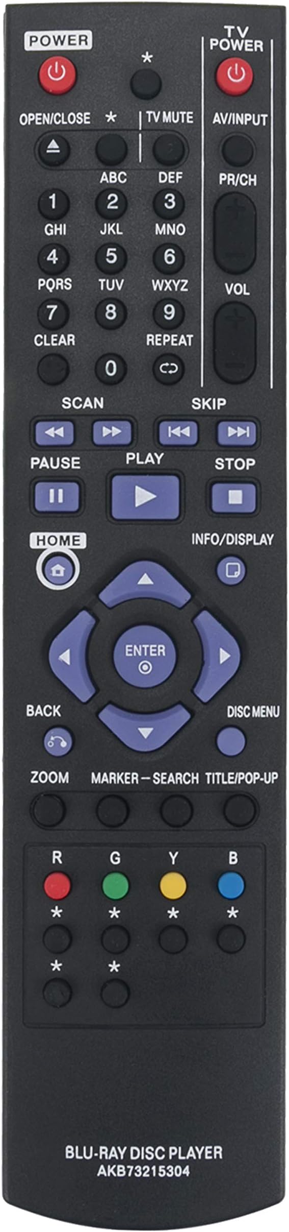 Aurabeam Control Remoto Compatible con LG BP330N Reproductor de BLU-Ray