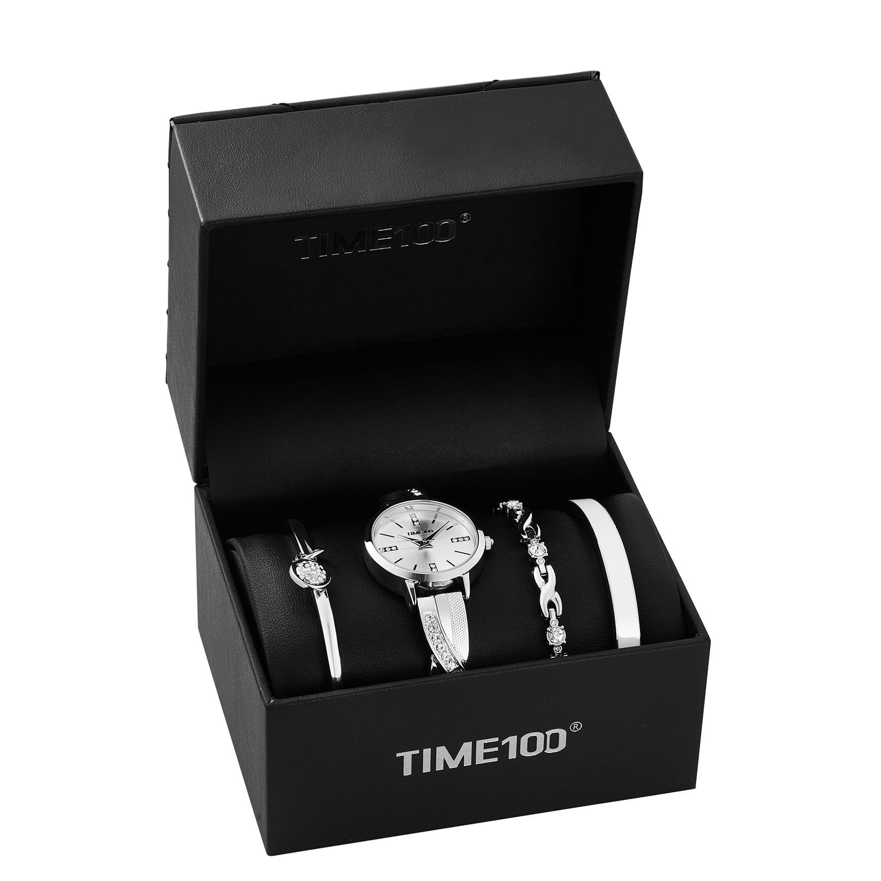 TIME100 Set Orologio, Bracciale e Collana da Donna Elegante, Orologio al Quarzo Impermeabile con Cristalli, Set Accessori Regalo per Lei