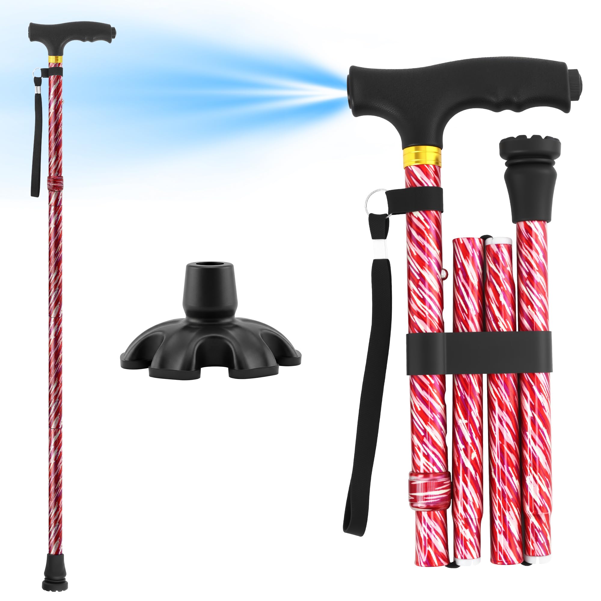 Walking Cane LIXIANG Cane for Man/Woman | Mobility &amp; Daily Living Aids | 5-Level Height Adjustable Walking Stick | Comfortable Plastic T-Handle Portable Walking Stick Folding Cane