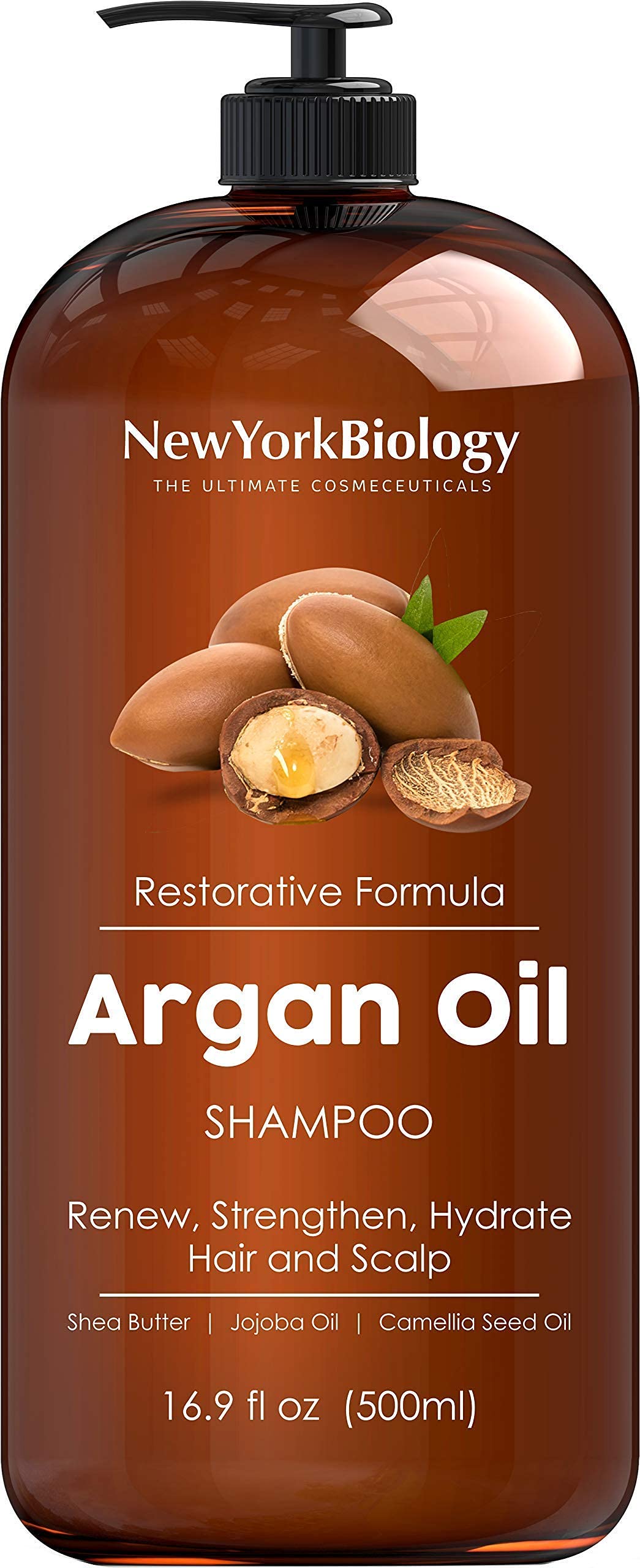 New York Biology Moroccan Argan Oil Shampoo – All Natural - Moisturizing and Volumizing Professional Series Restorative Formula – Infused with Keratin and Sulfate Free - 16.9 fl Oz