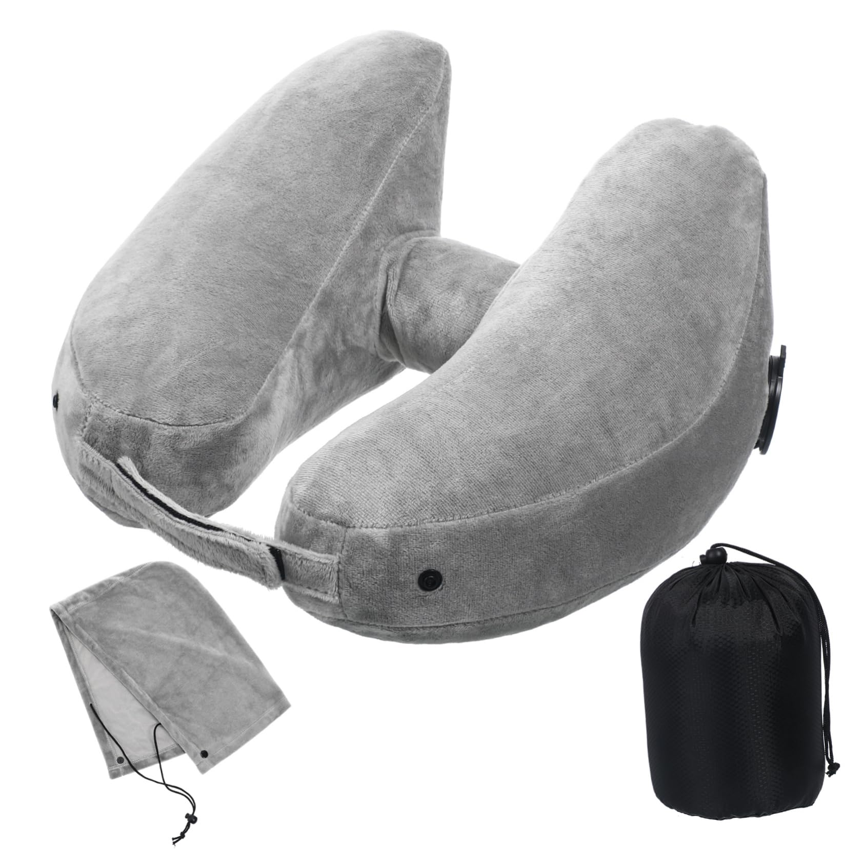 Amosfun Cojin Cervical Viaje Inflable Almohada Cuello con Capucha Soporte Cervical para Viaje Ligero