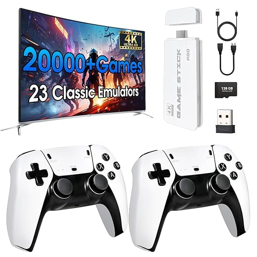 2026 New Retro Gaming Console with 23 Emulators & 20,000+ Built-in Games 4K HDMI Plug and Play Video Game System Games 2.4G with Dual Wireless Controllers(128G)