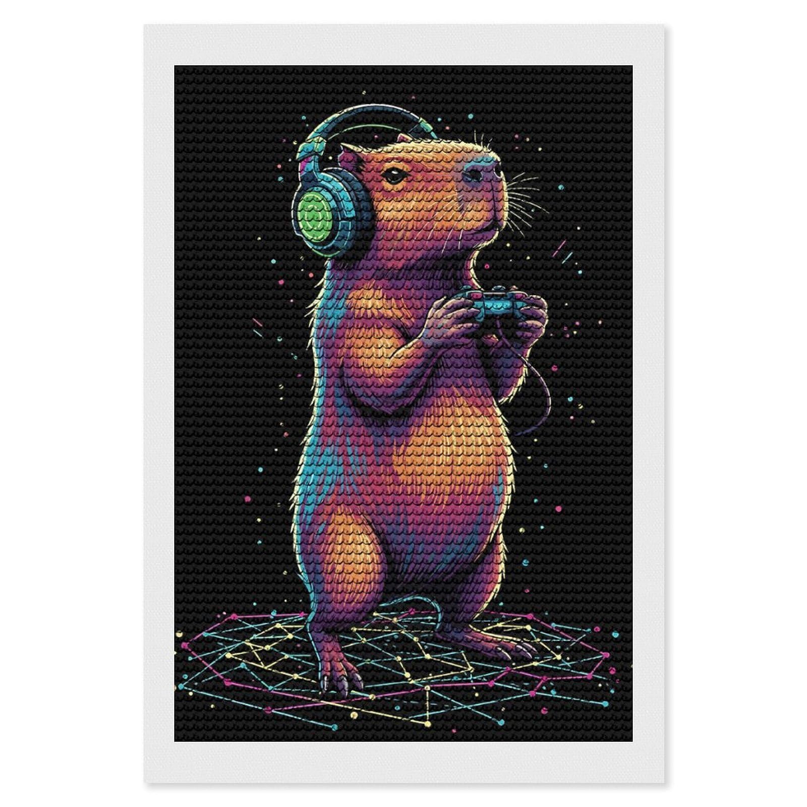 Junmoney Capybara Gamer with Headphones(2) Diamond Painting Kit 8"x12", Easy Handmade Project, Cosy Home Accent, for Craft Lovers, Holiday Gift Idea
