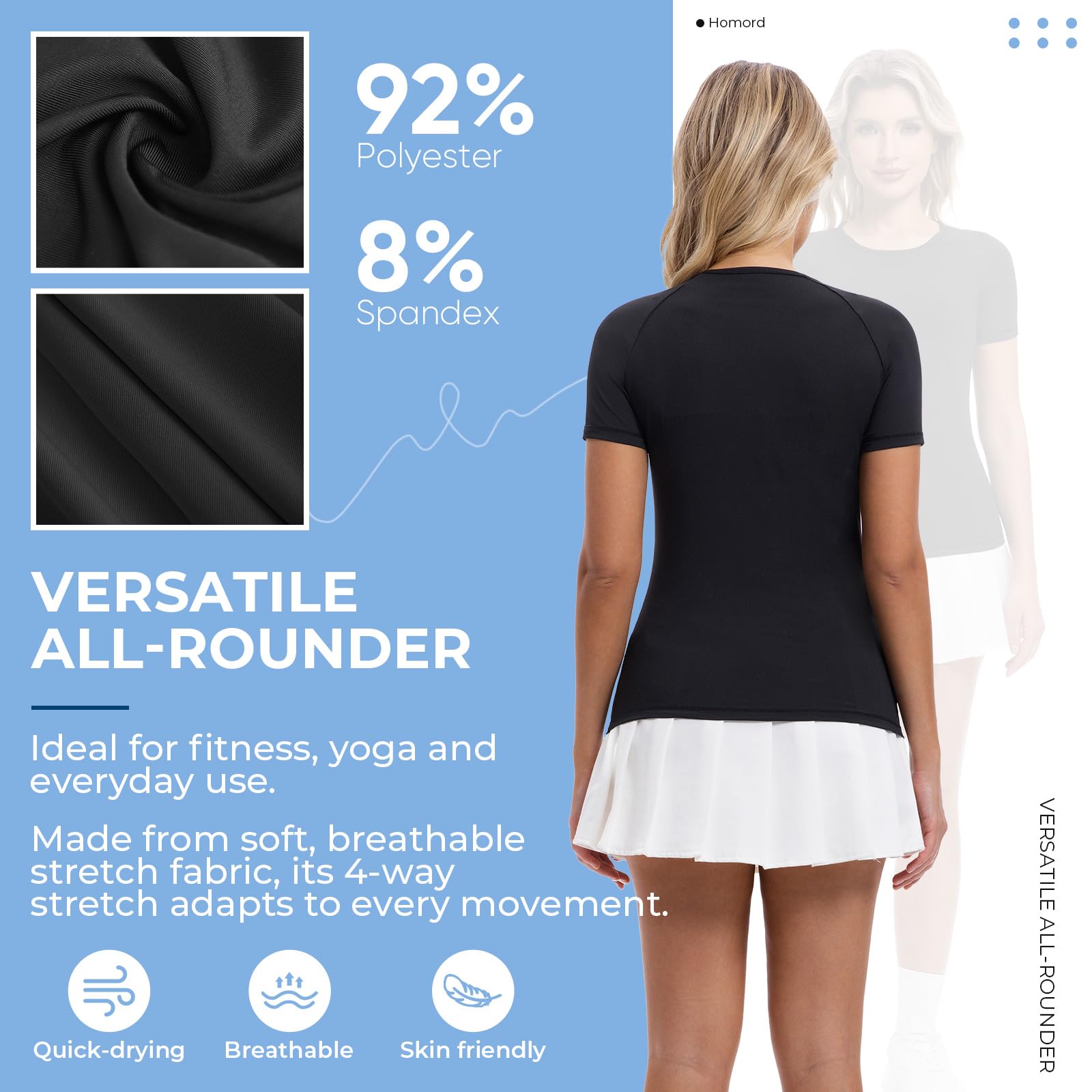 Homord Maglietta Sportiva Donna T-Shirt Fitness Traspirante Morbida Maglia Manica Corta per Palestra Yoga Corsa Running Allenamento - 5