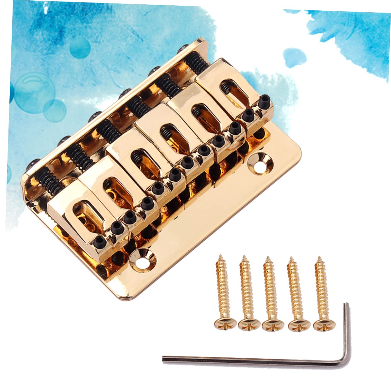 OFFSCH Gold Guitar Fixed Bridge Solid Metal Electric Guitar Bridge Saddle 5 Screws for