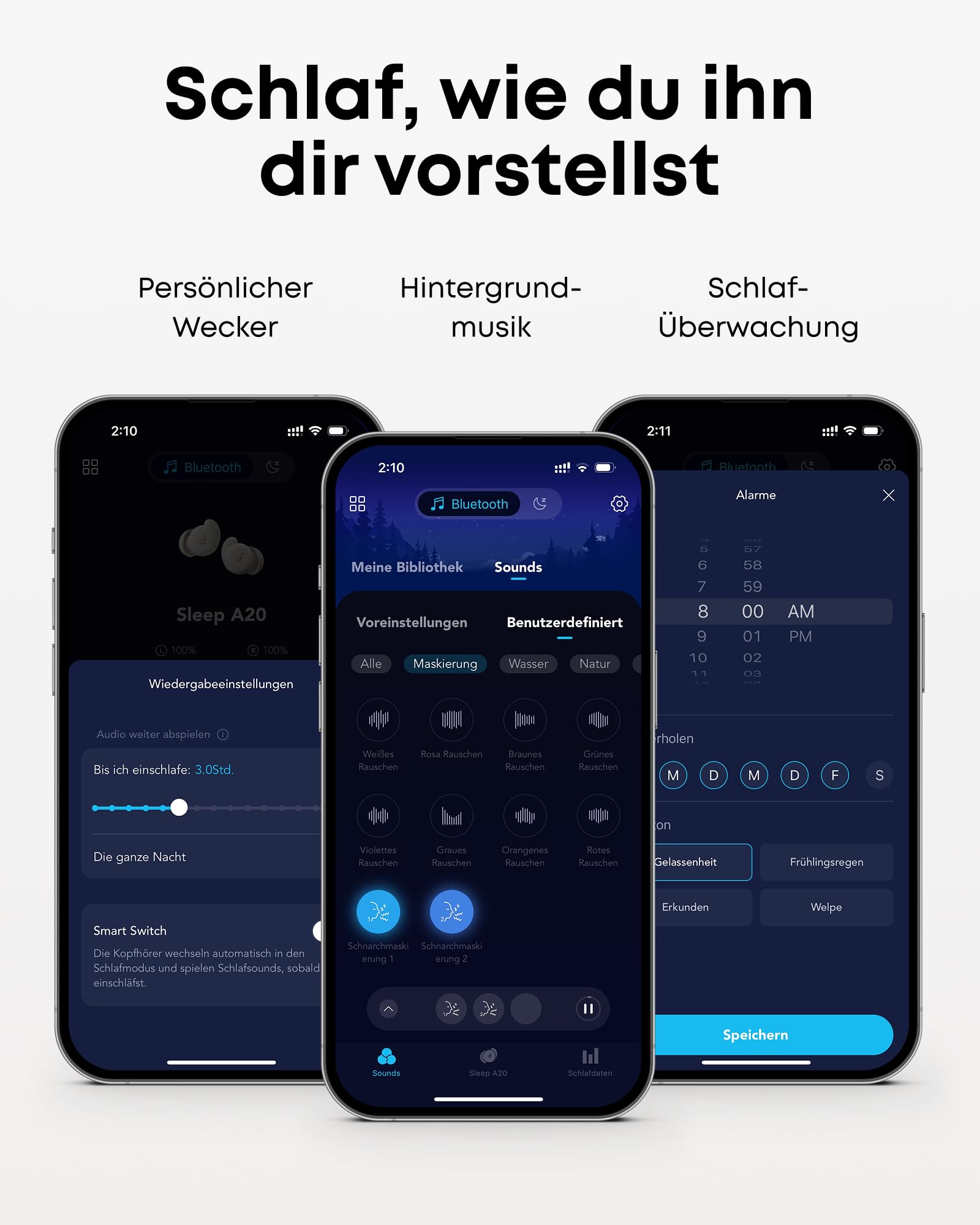 soundcore Sleep A20 Schlafkopfhörer von Anker, Geräuschblockierung, Seitenschläfer, 80h Wiedergabe, Streaming-Inhalte via Bluetooth 5.3, Schlaf-Analyse, personalisierbare Weckfunktion