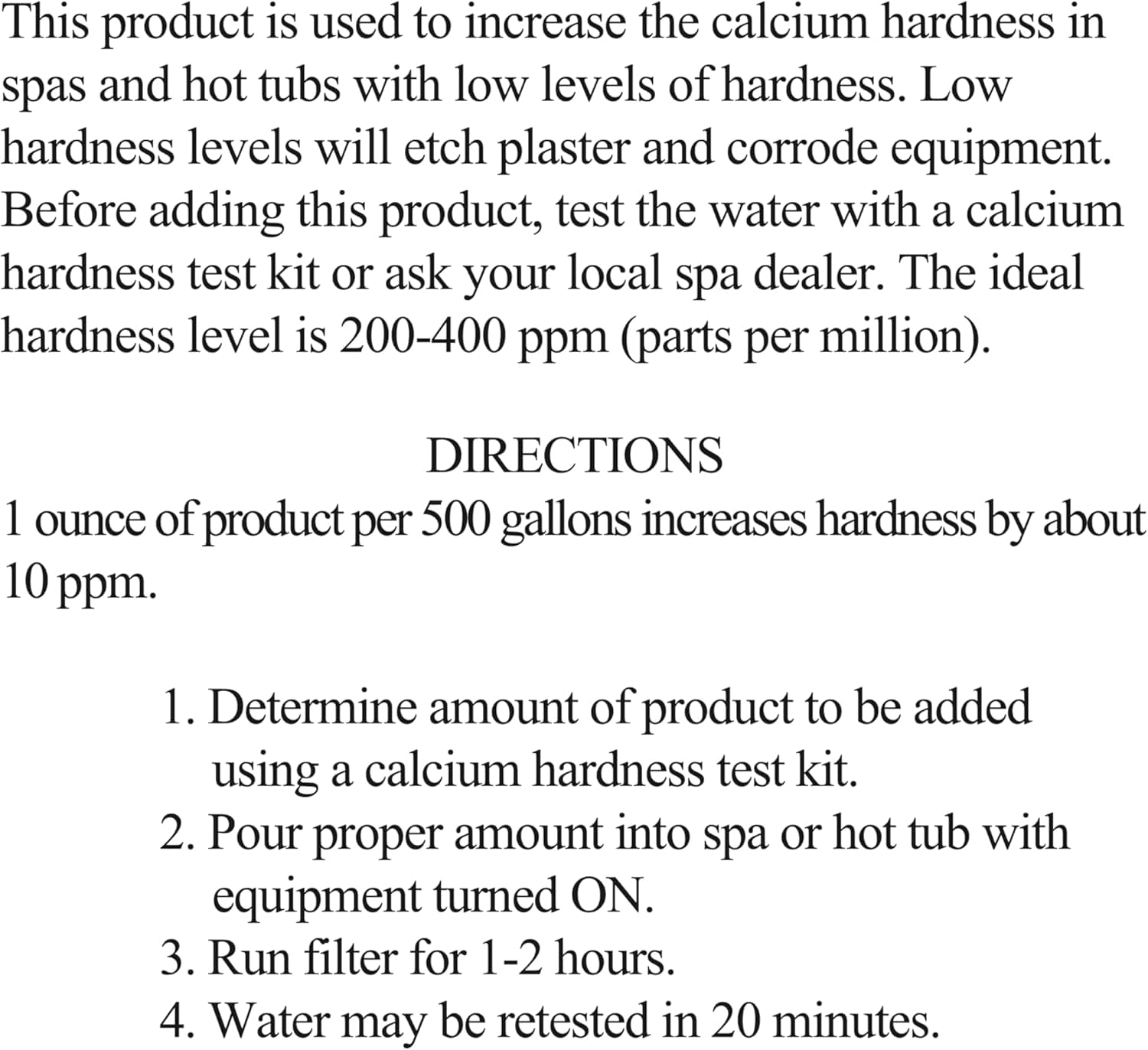 SpaChoice Lot de 4 bains à remous Premium Augmentation du calcium, calcium liquide, fabriqué aux États-Unis