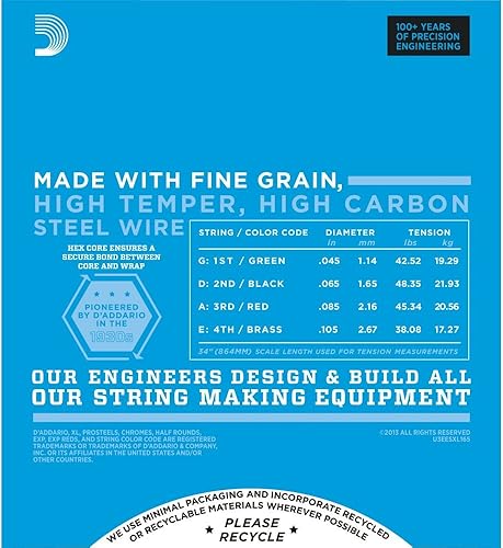 Miniatura 27 de Cuerdas para guitarra, bajo, de la marca D'Addario, blanco negro rojo azul