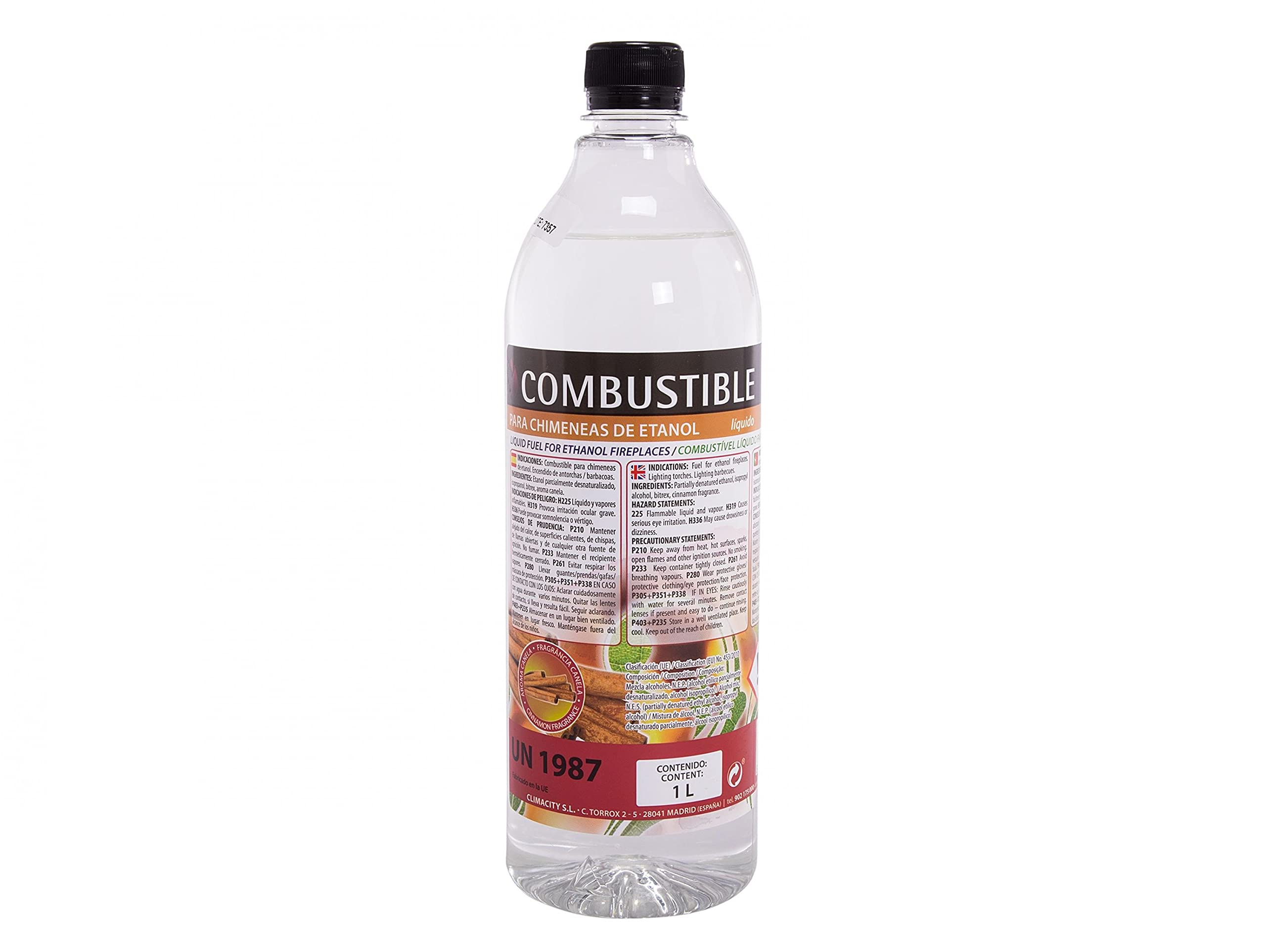 PUR LINE | Combustible etanol vegetal aroma a madera biochimeneas, caja 12 botellas 1L - Combustible Etanol Ecológico, sin humo, elimina olores y recrea ambiente chimenea leña