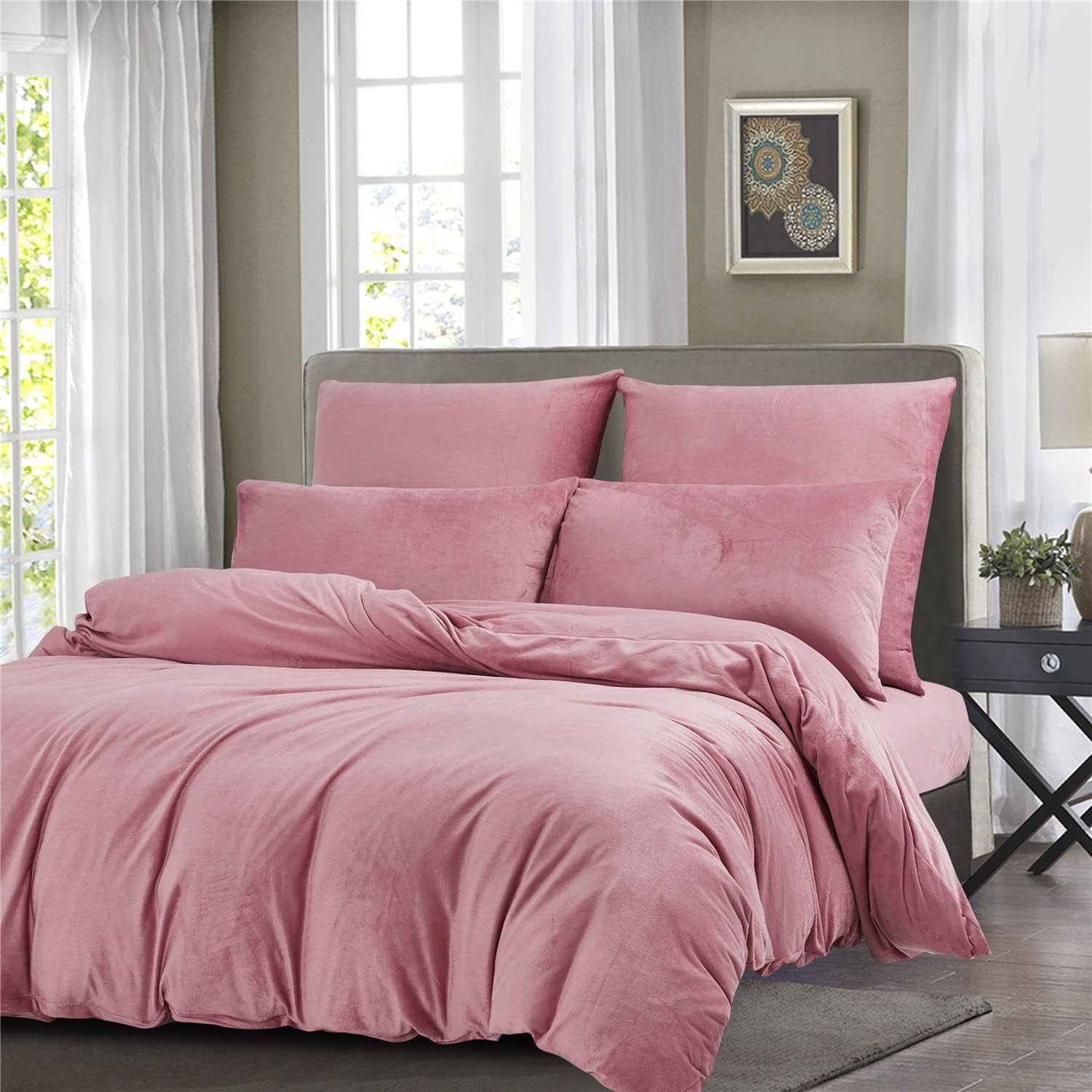 NORCH Pink Teddy Bear Fleece Duvet Cover Set Double Fluffy Flannelette