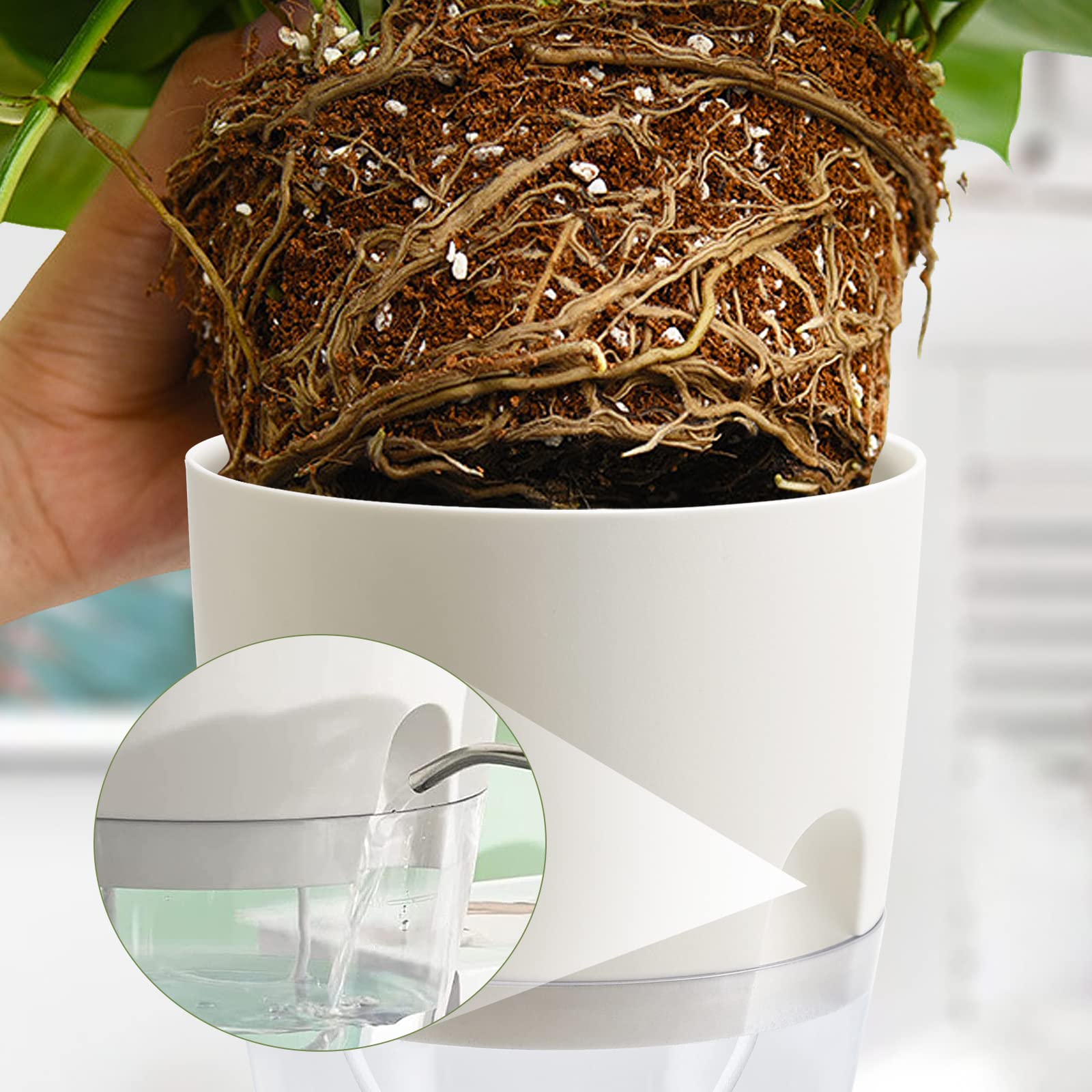 3 Pots De Fleurs Avec Arrosage Automatique - Transparents, Niveau D'Eau Visible - Pour Plantes Intérieur/Extérieur