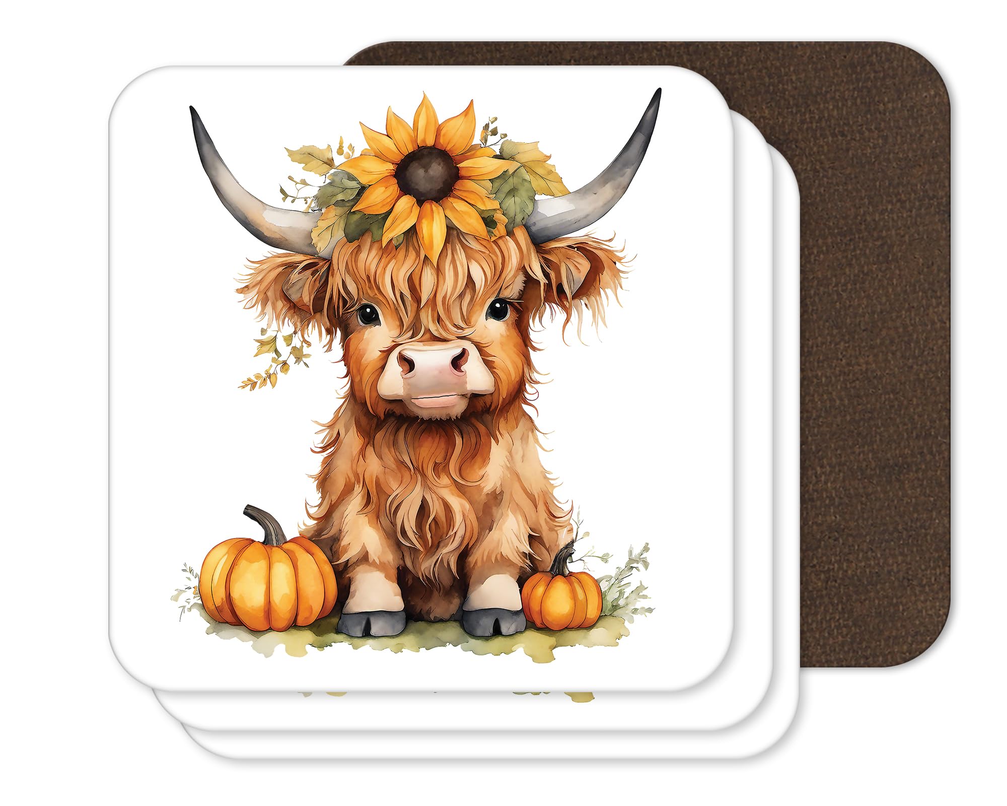 Endless Prints Set Of 4 Highland Cow Wooden Coasters, Perfect Christmas, Birthday