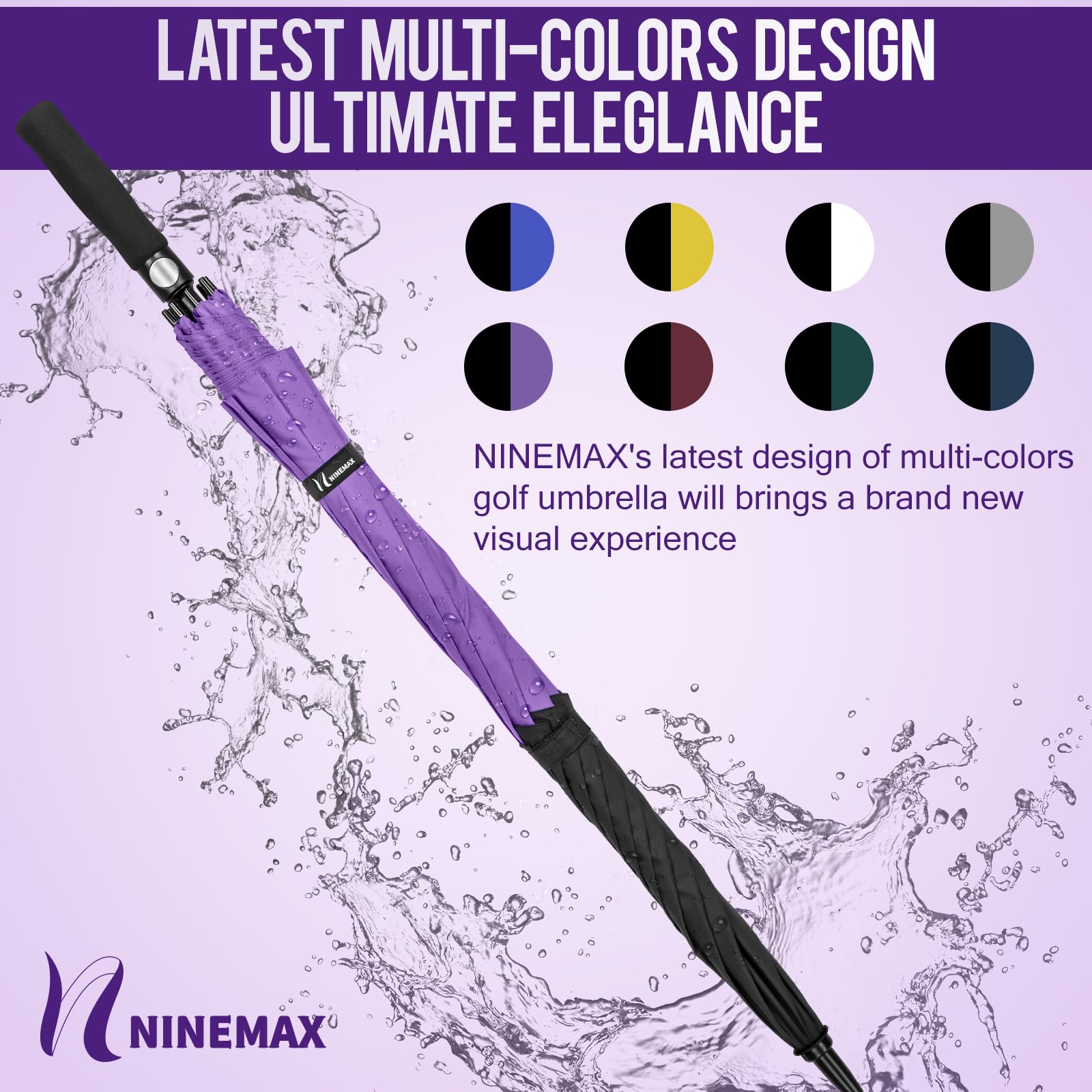 NINEMAX Ombrello Golf Grande 62/68 Inch Ombrello Pioggia Grande Antivento Doppia Copertura con Apertura Automatica