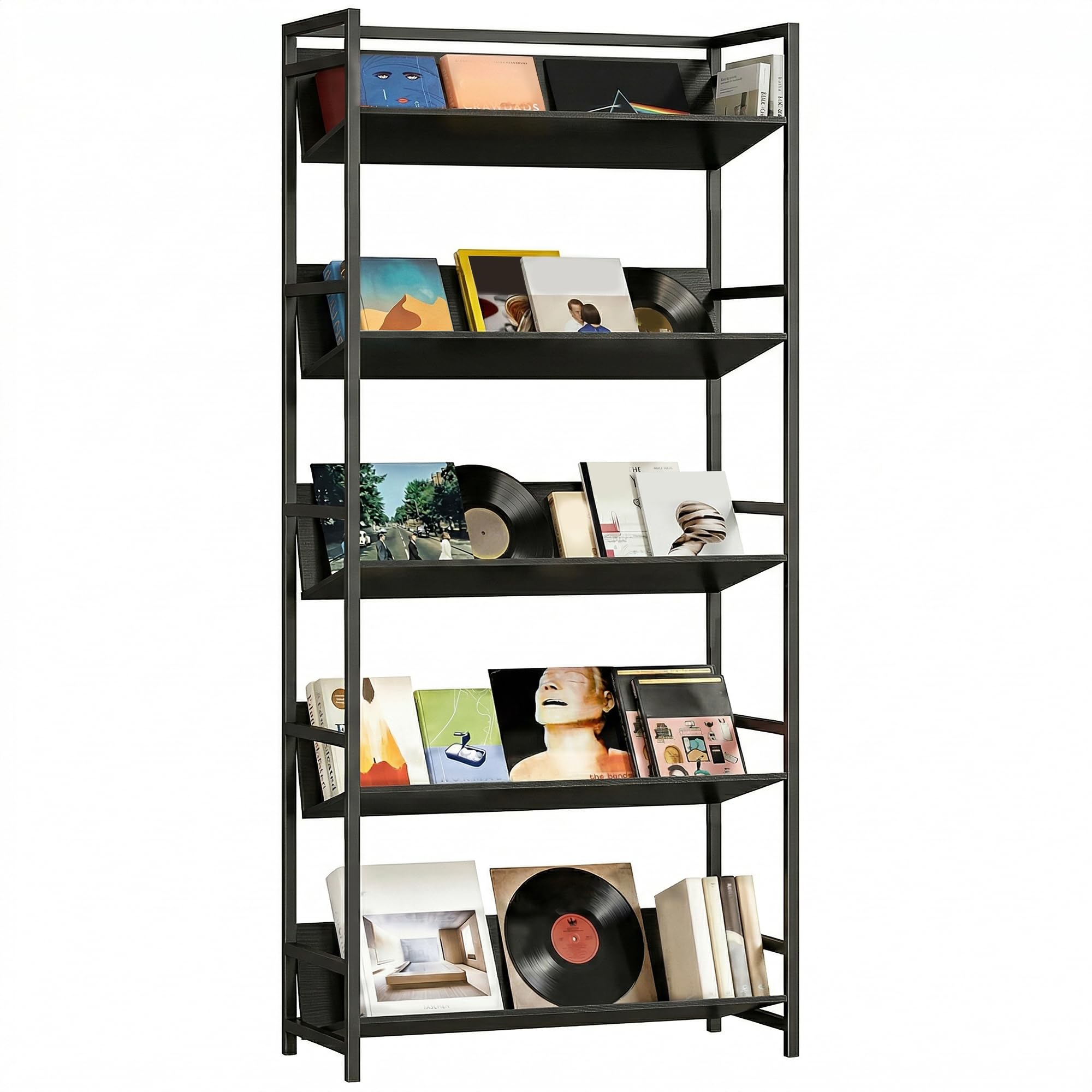 HOMCOM Bookshelf with Anti-Slip Design 5-Tier Storage Shelves, Black