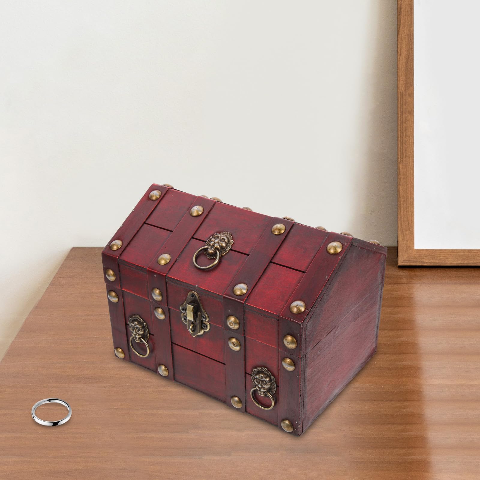 Vintage Sichere und Leichte Holztruhe Schmuckaufbewahrungsbox mit Deckel als Schatzkiste und Desktop Dekoration