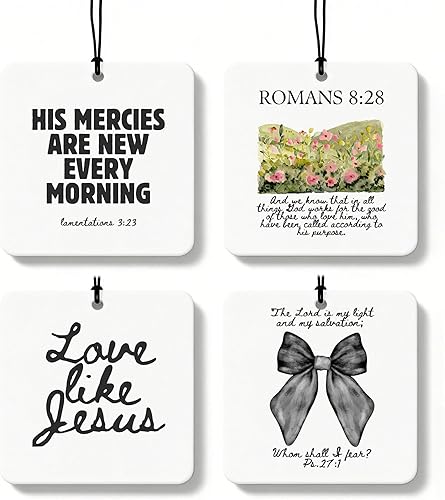 Miniatura 42 de Coquette - Ambientador cristiano para automóvil, 4 unidades, retro verde salvia, ambientador colgante religioso para autos, armario, cajón, libros,